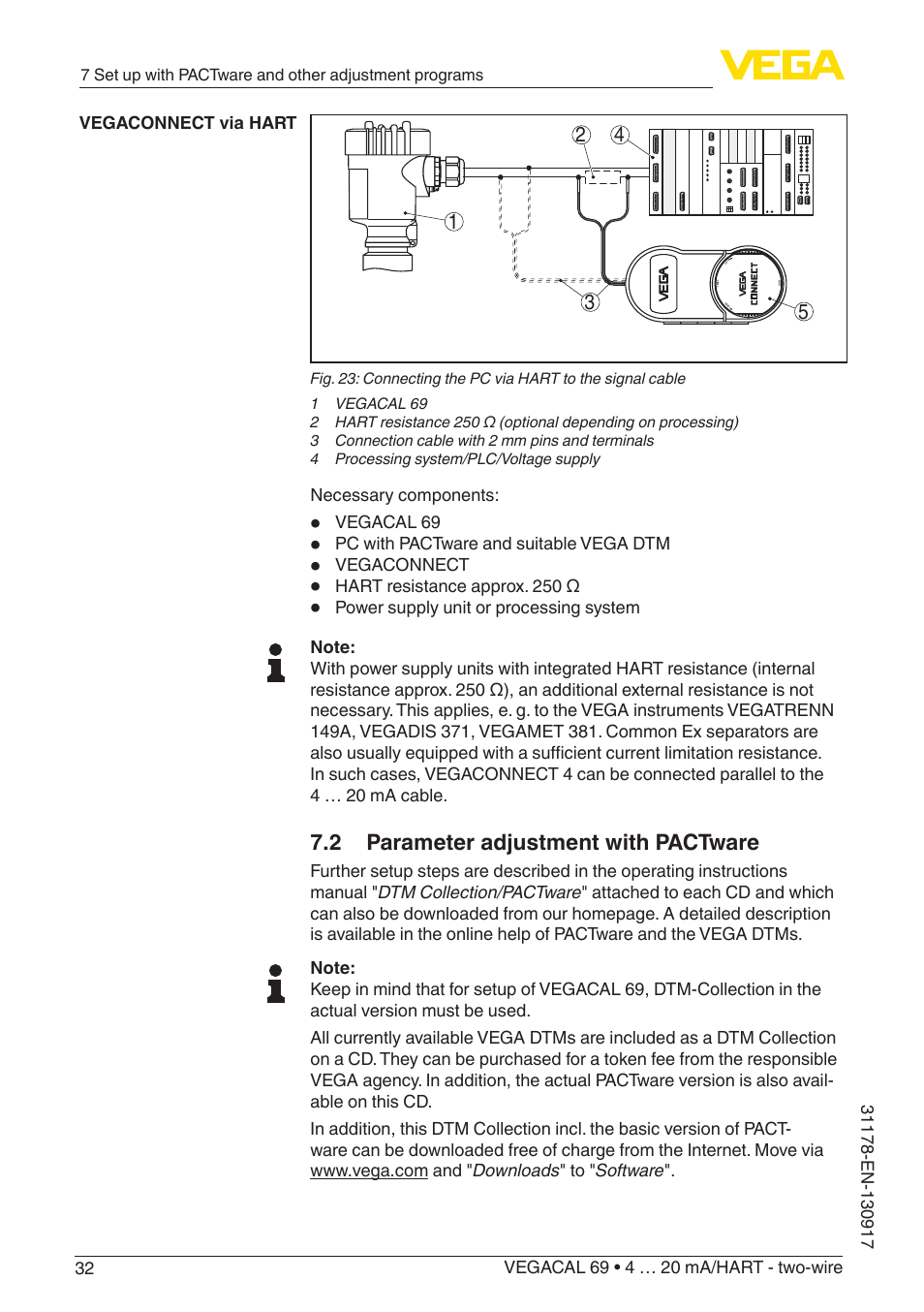 2 parameter adjustment with pactware | VEGA VEGACAL 69 4 … 20 mA_HART - two-wire User Manual | Page 32 / 48