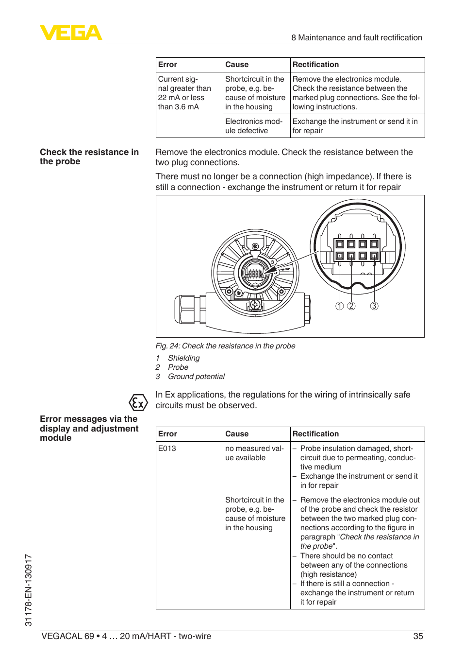 VEGA VEGACAL 69 4 … 20 mA_HART - two-wire User Manual | Page 35 / 48