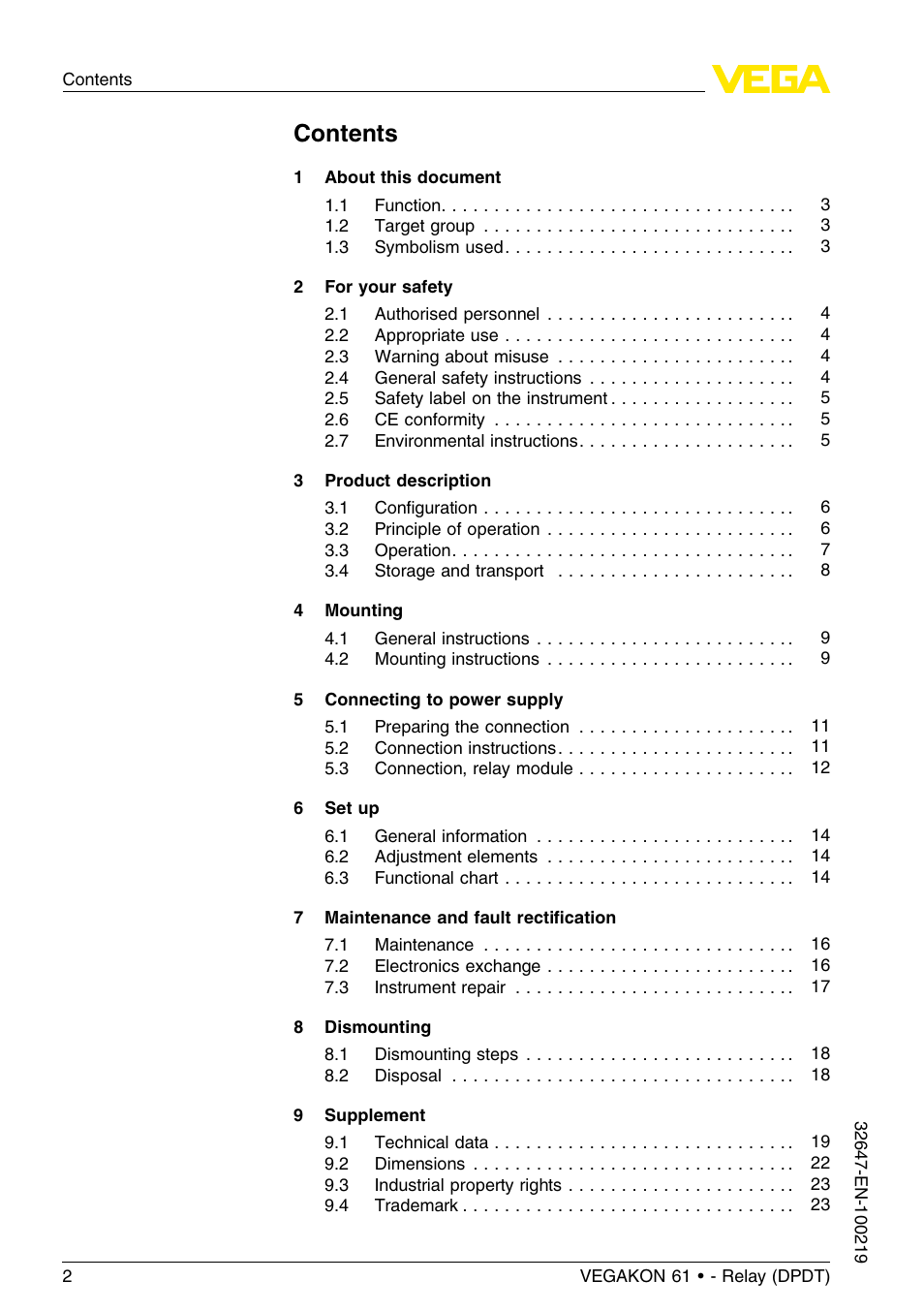 VEGA VEGAKON 61 - Relay (DPDT) User Manual | Page 2 / 24
