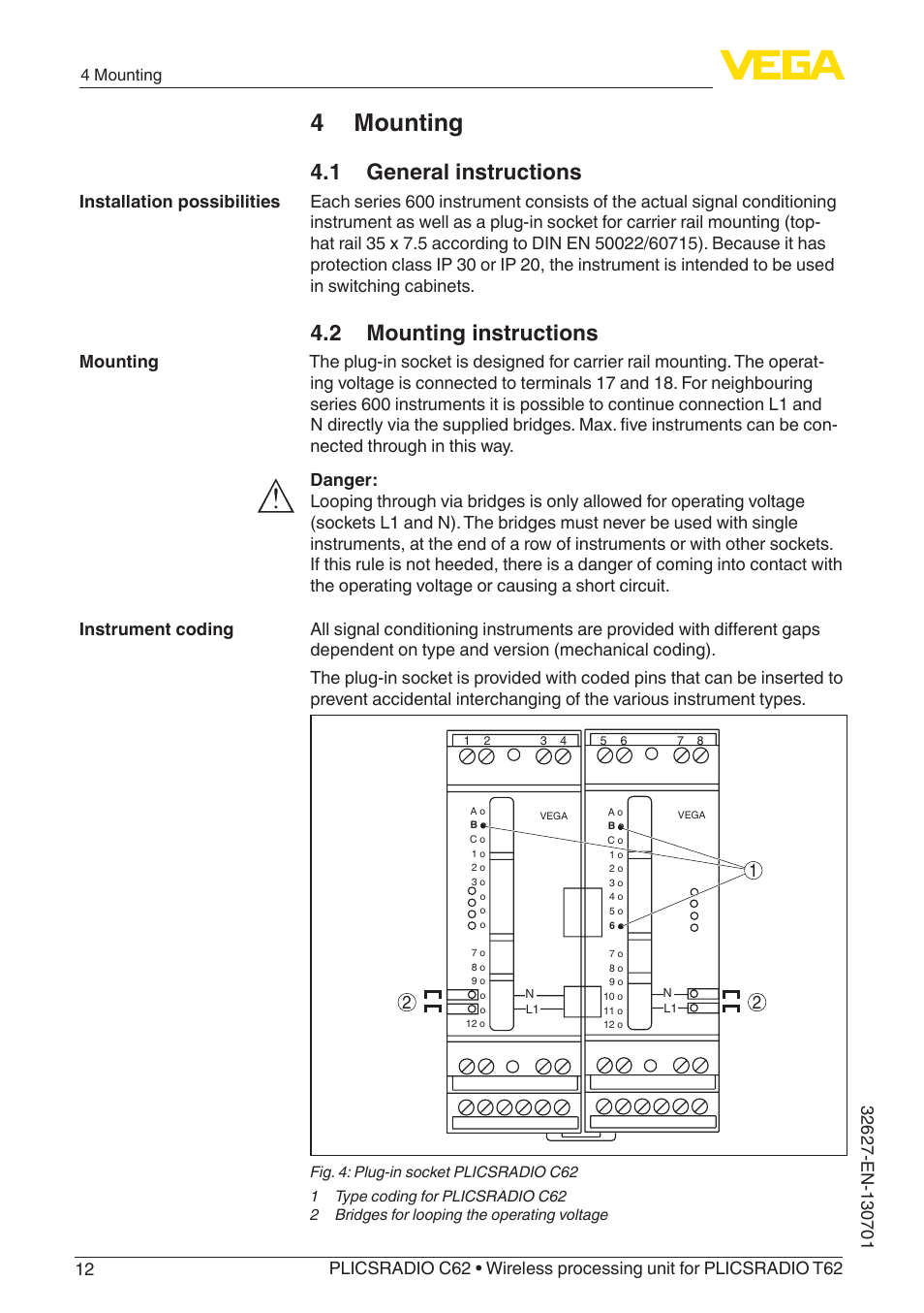 4 mounting, 1 general instructions, 2 mounting instructions | VEGA PLICSRADIO R62 Wireless processing unit User Manual | Page 12 / 40