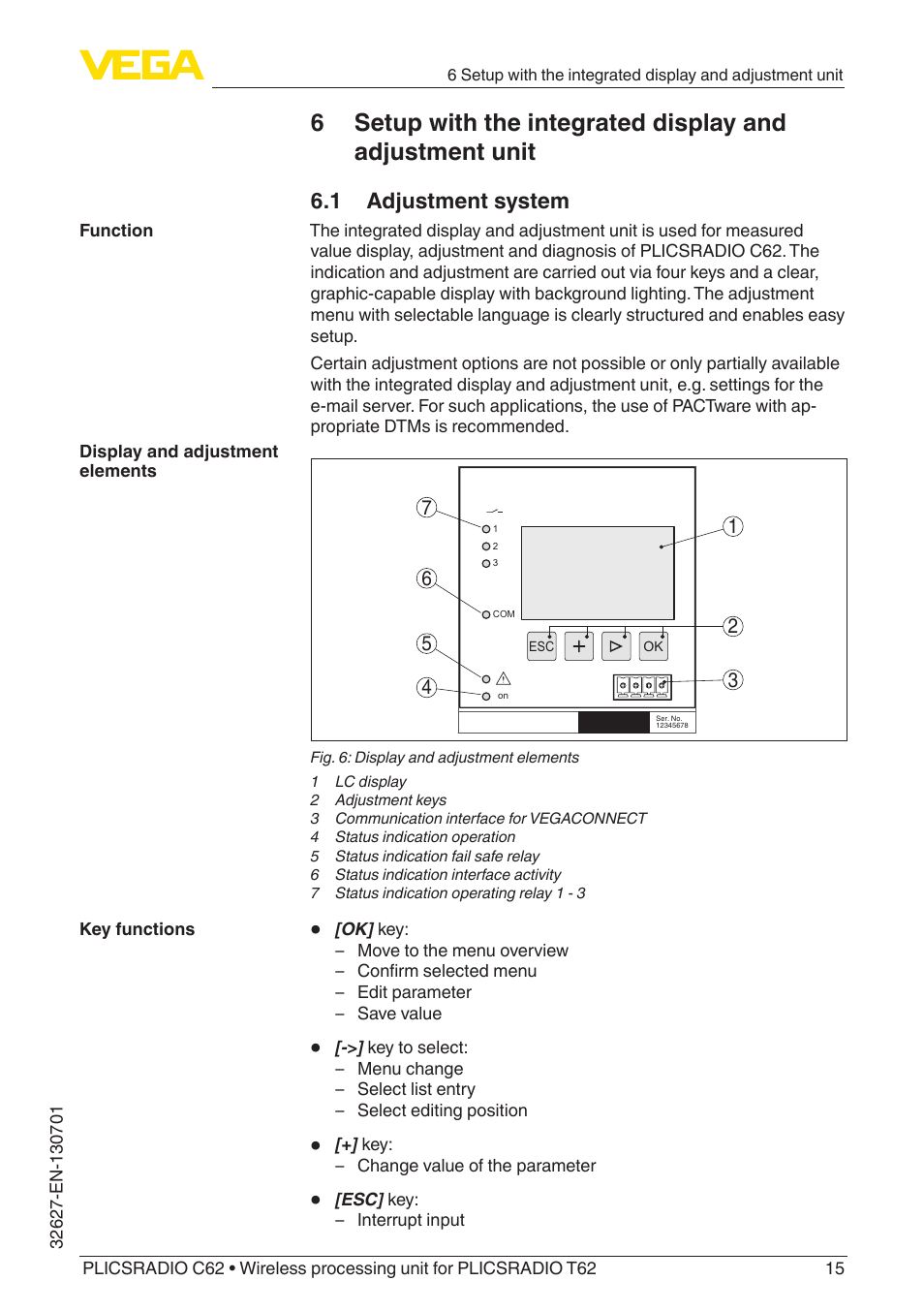 1 adjustment system | VEGA PLICSRADIO R62 Wireless processing unit User Manual | Page 15 / 40