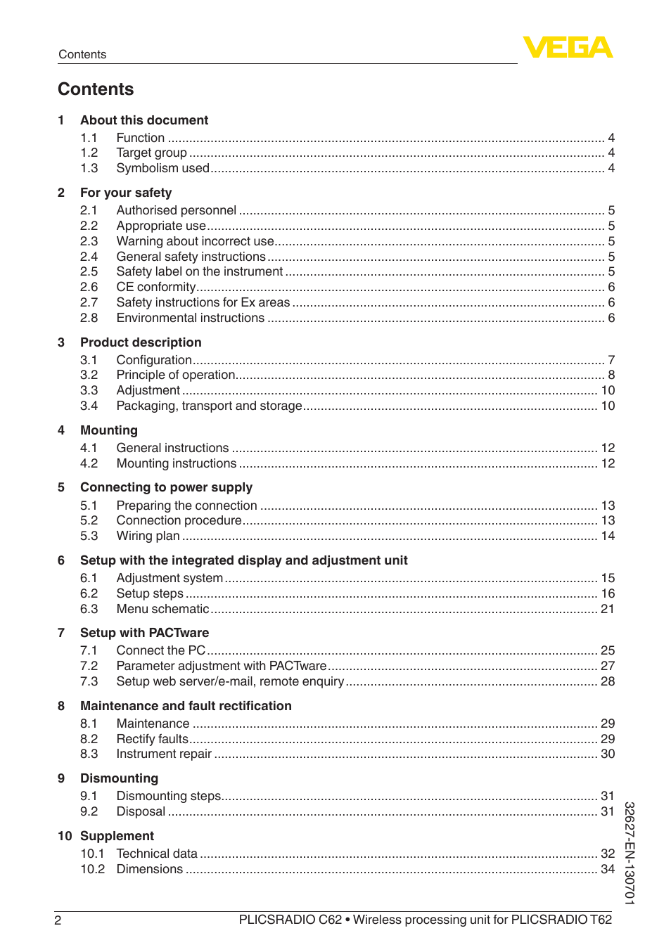 VEGA PLICSRADIO R62 Wireless processing unit User Manual | Page 2 / 40