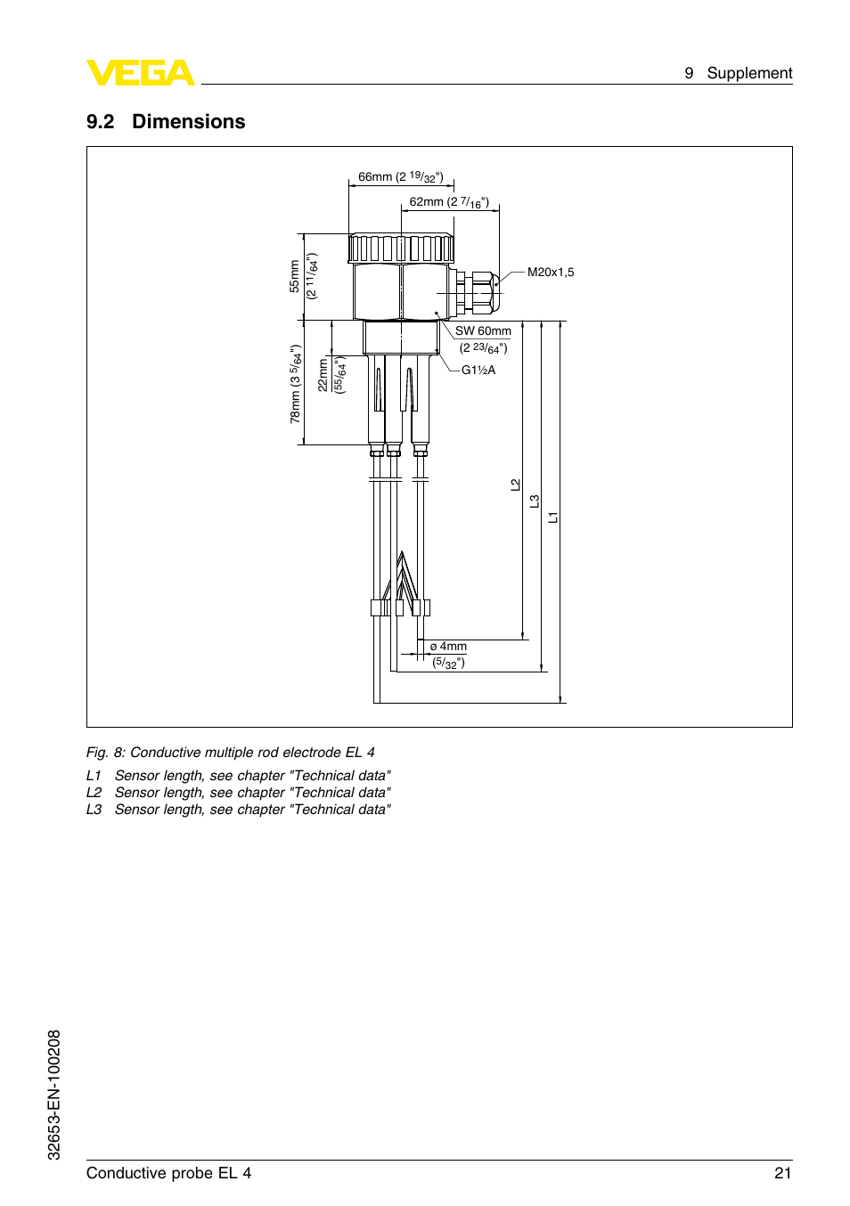 2 dimensions | VEGA EL 4 Conductive probe User Manual | Page 21 / 24