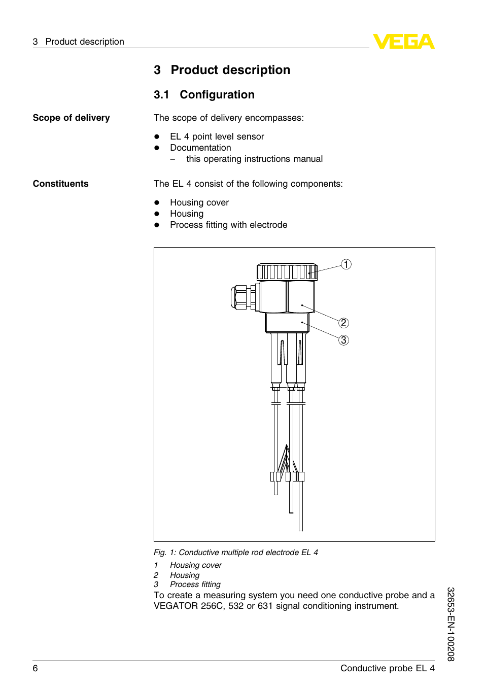 3 product description, 1 configuration, 3product description | 1 conﬁguration | VEGA EL 4 Conductive probe User Manual | Page 6 / 24