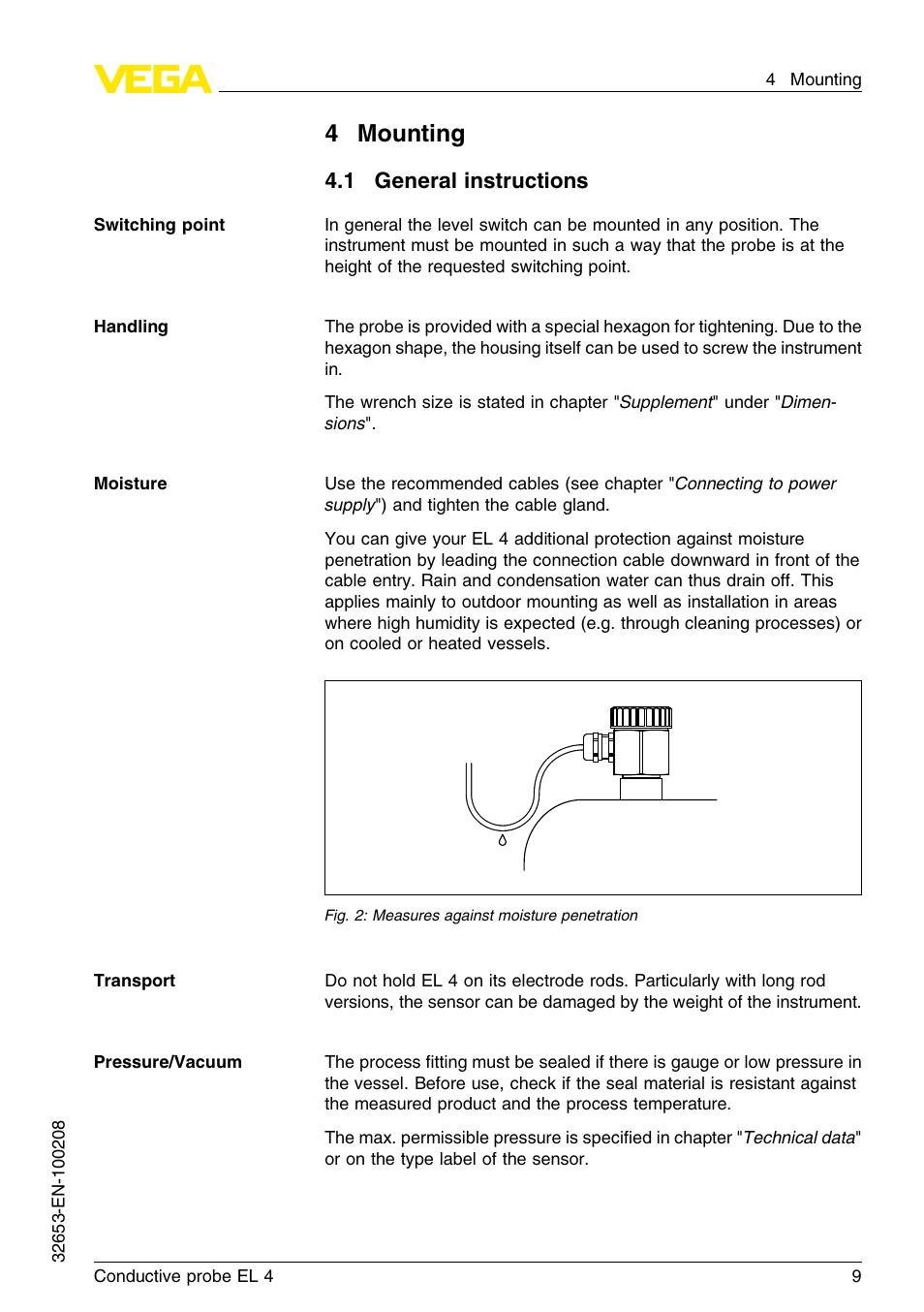 4 mounting, 1 general instructions, 4mounting | VEGA EL 4 Conductive probe User Manual | Page 9 / 24