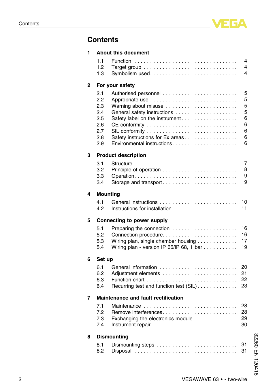 VEGA VEGAWAVE 63 - two-wire User Manual | Page 2 / 40