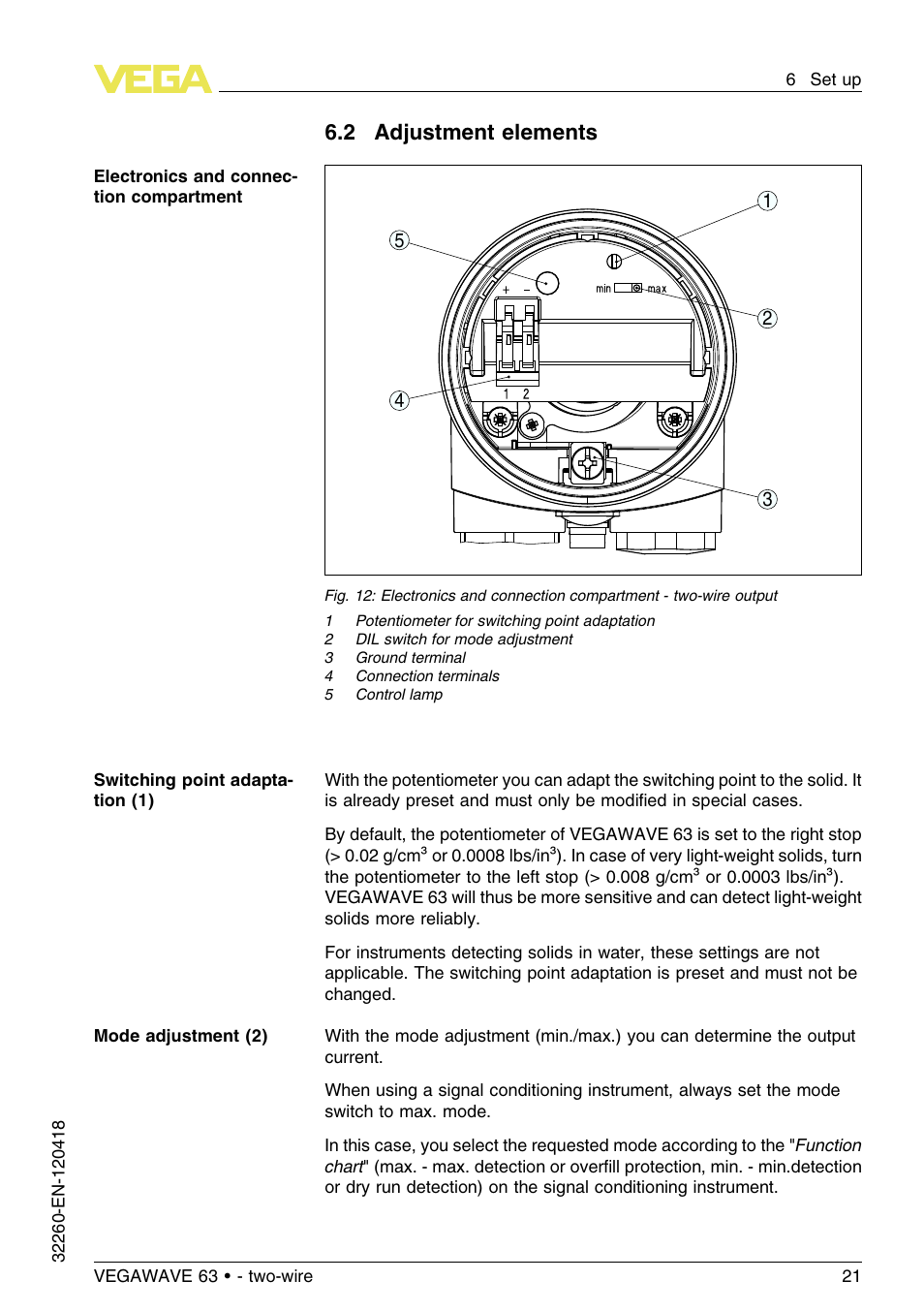 2 adjustment elements | VEGA VEGAWAVE 63 - two-wire User Manual | Page 21 / 40