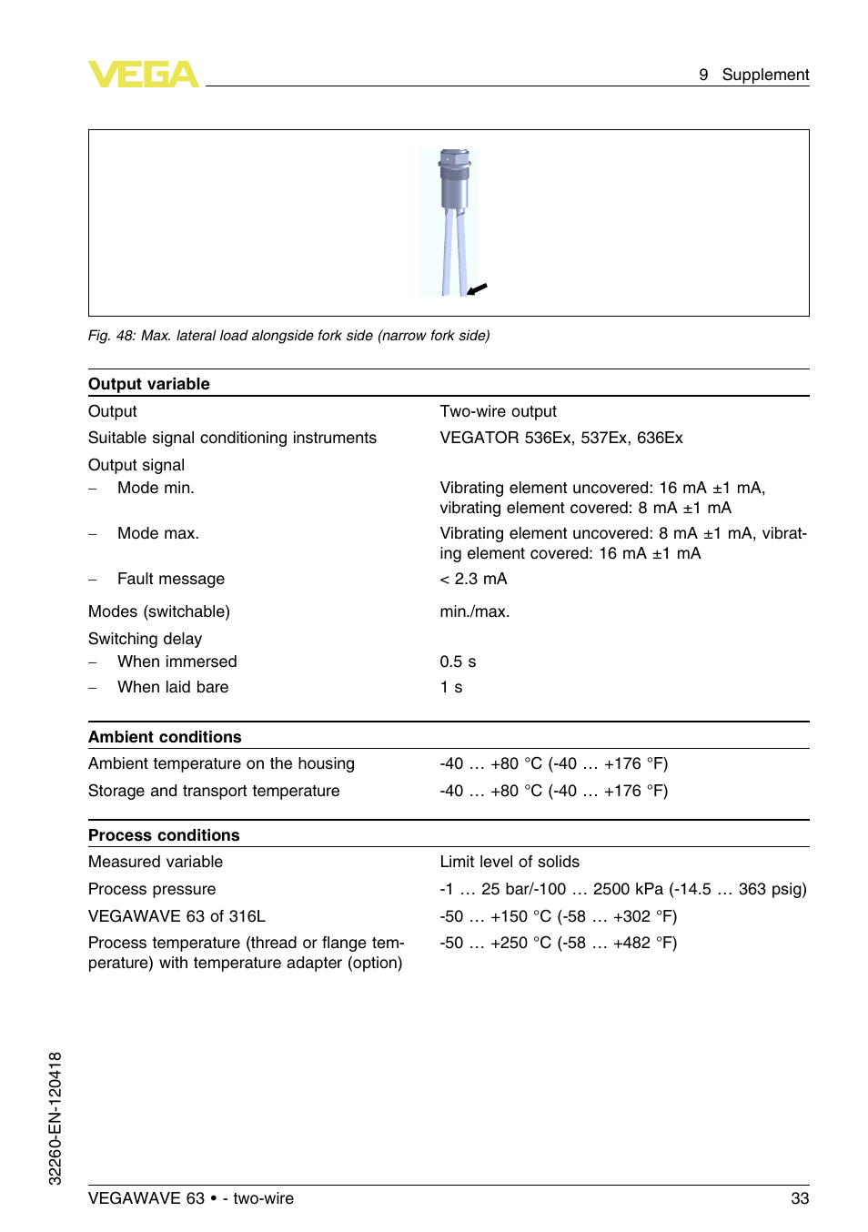 VEGA VEGAWAVE 63 - two-wire User Manual | Page 33 / 40