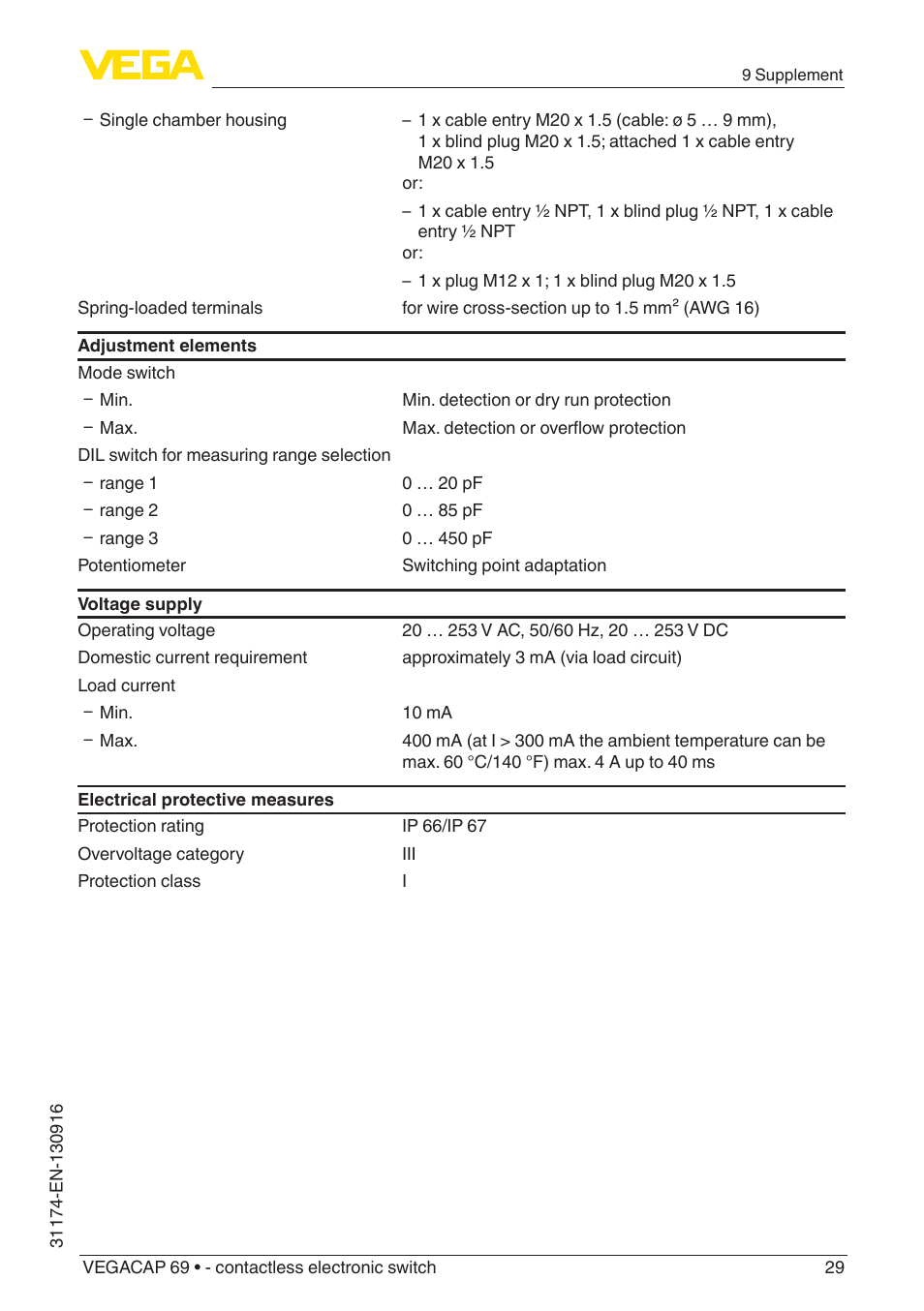VEGA VEGACAP 69 - contactless electronic switch User Manual | Page 29 / 36