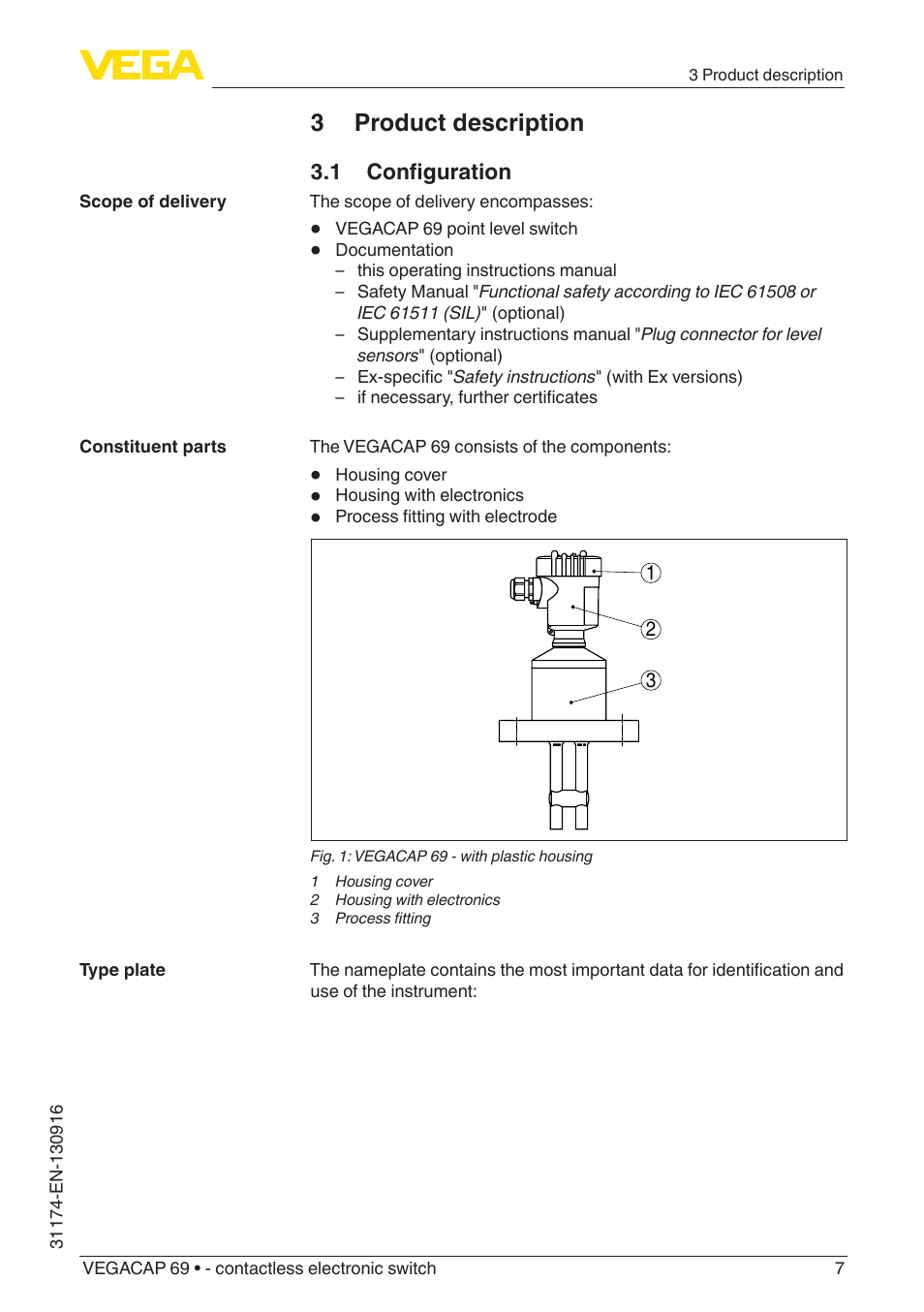 3 product description, 1 configuration | VEGA VEGACAP 69 - contactless electronic switch User Manual | Page 7 / 36