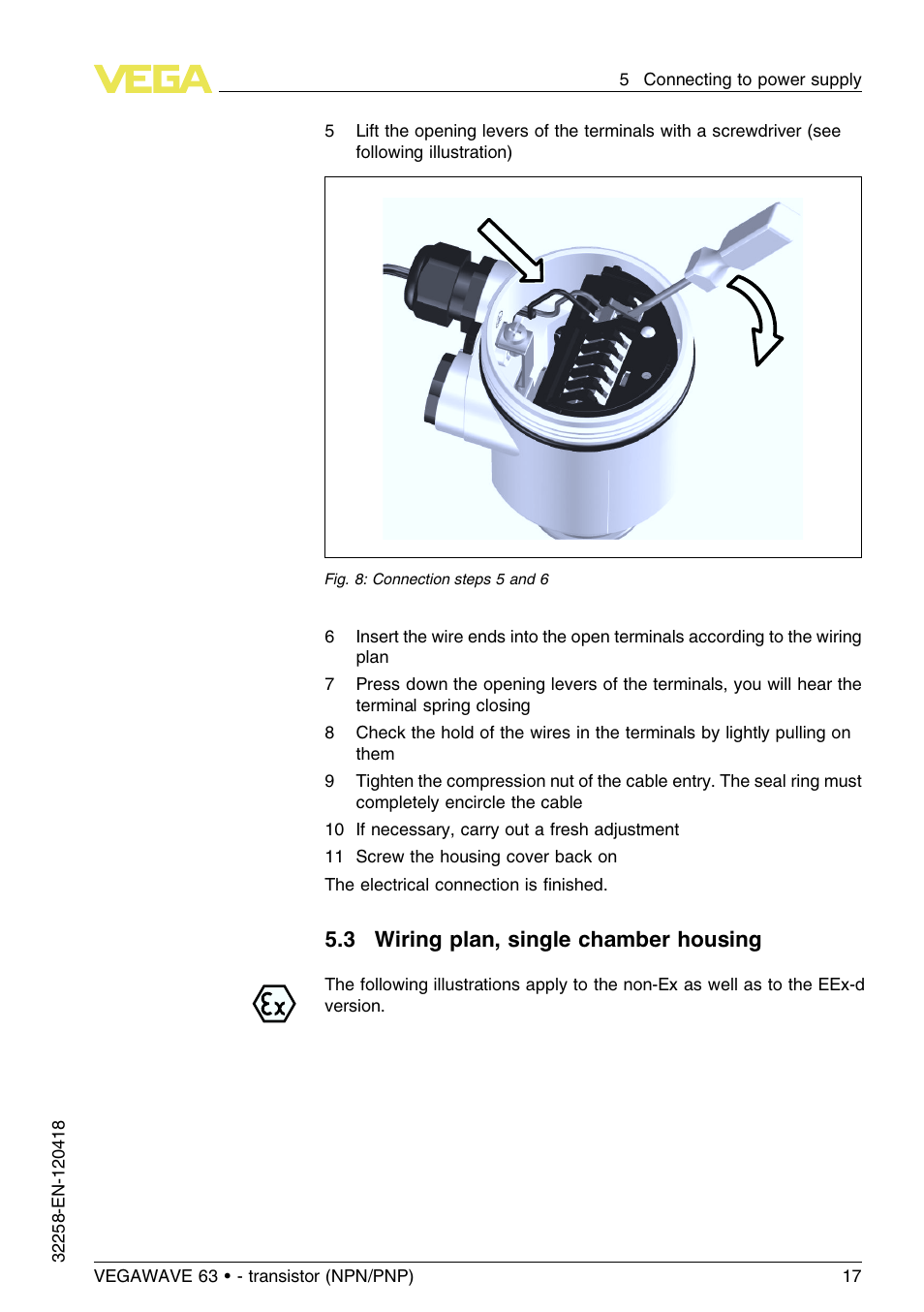 3 wiring plan, single chamber housing | VEGA VEGAWAVE 63 - transistor (NPN-PNP) User Manual | Page 17 / 36