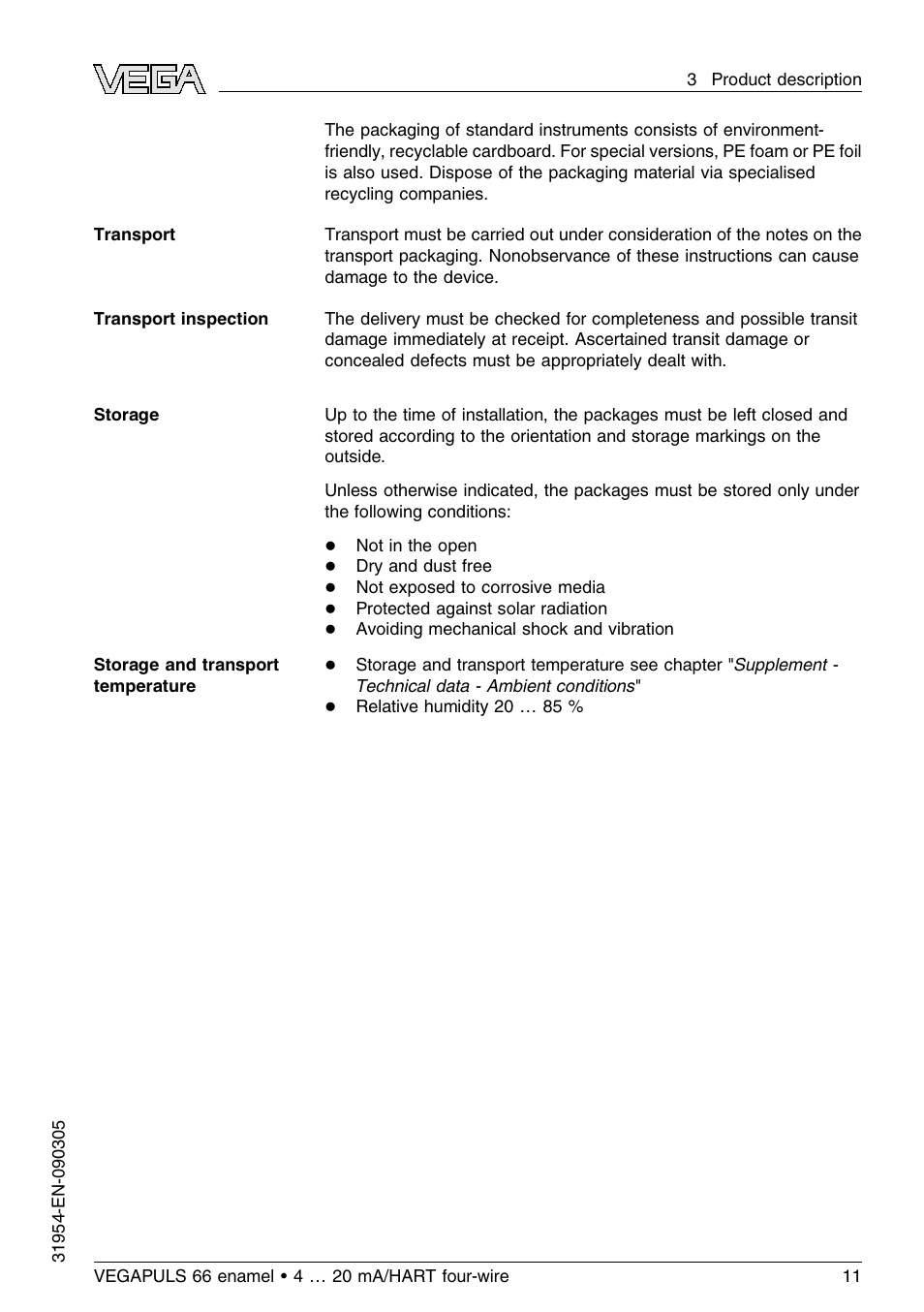 VEGA VEGAPULS 66 (≥ 2.0.0 - ≤ 3.8) enamel 4 … 20 mA_HART four-wire User Manual | Page 11 / 56