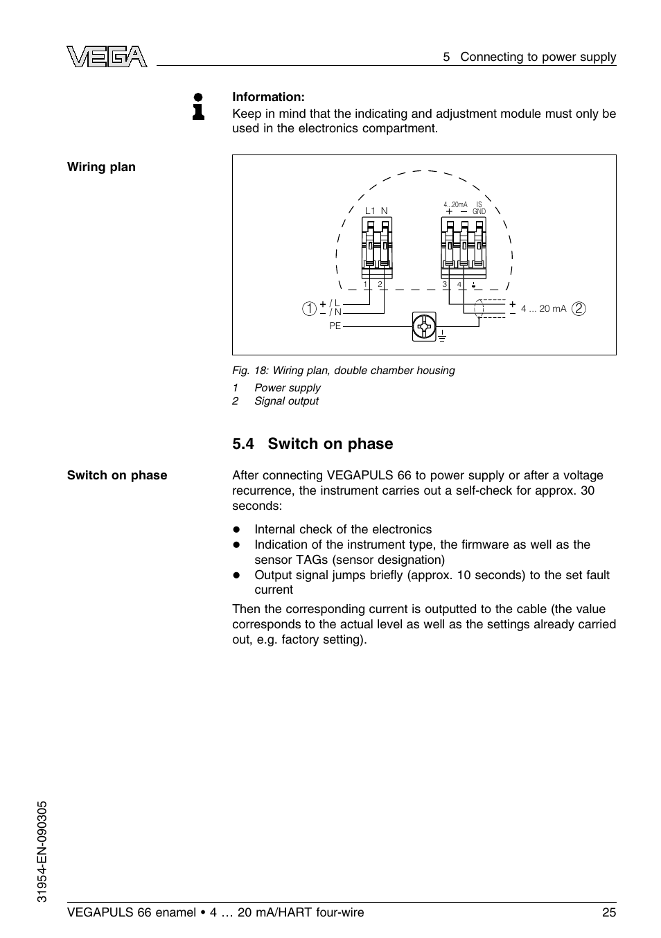 4 switch on phase | VEGA VEGAPULS 66 (≥ 2.0.0 - ≤ 3.8) enamel 4 … 20 mA_HART four-wire User Manual | Page 25 / 56