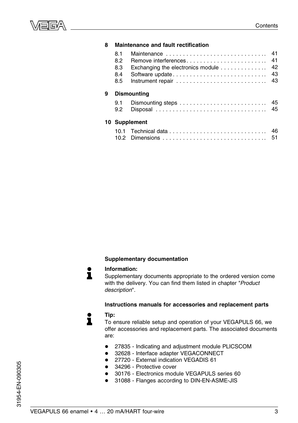 VEGA VEGAPULS 66 (≥ 2.0.0 - ≤ 3.8) enamel 4 … 20 mA_HART four-wire User Manual | Page 3 / 56