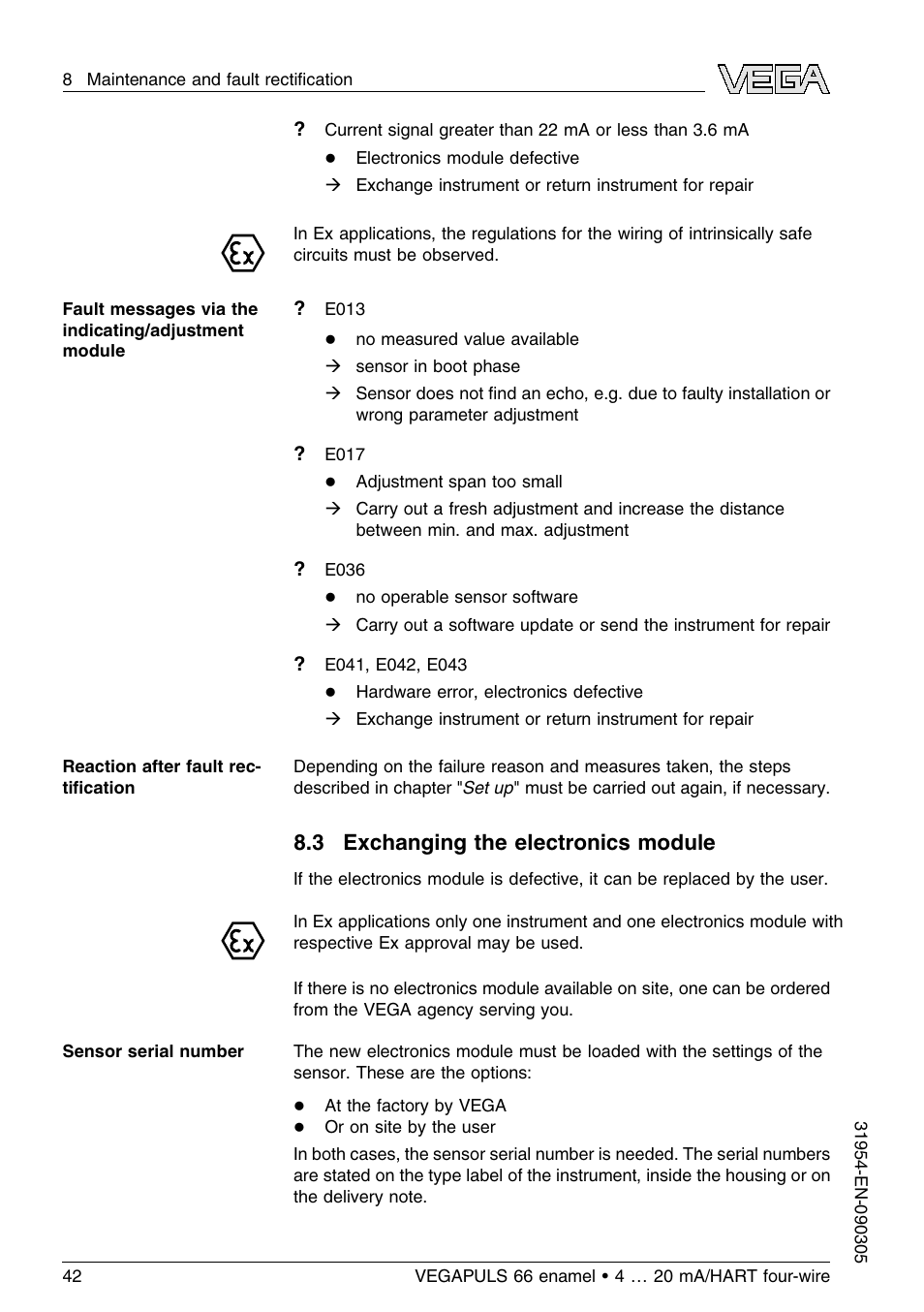 3 exchanging the electronics module | VEGA VEGAPULS 66 (≥ 2.0.0 - ≤ 3.8) enamel 4 … 20 mA_HART four-wire User Manual | Page 42 / 56