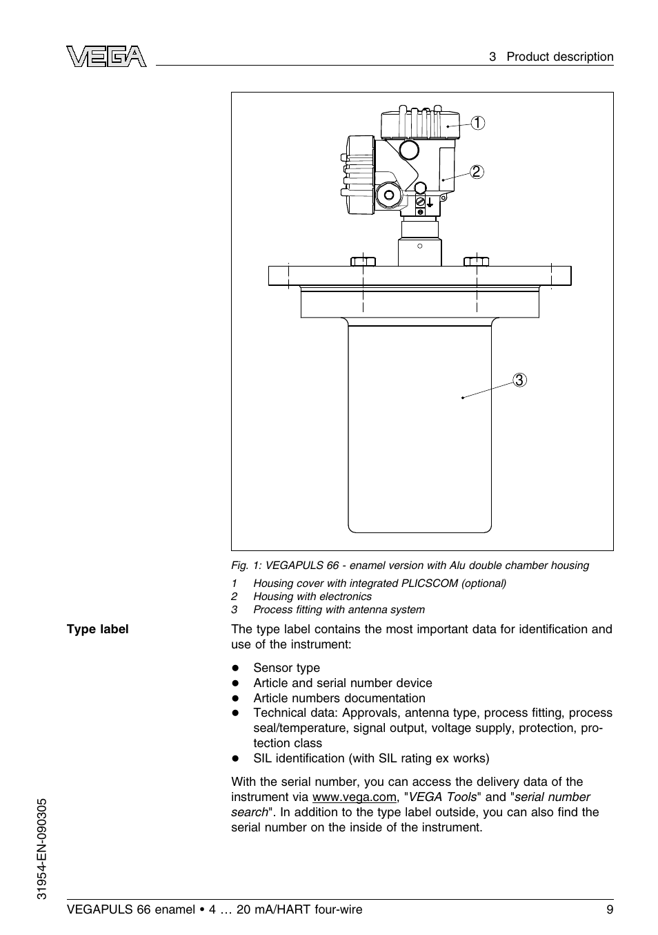 VEGA VEGAPULS 66 (≥ 2.0.0 - ≤ 3.8) enamel 4 … 20 mA_HART four-wire User Manual | Page 9 / 56