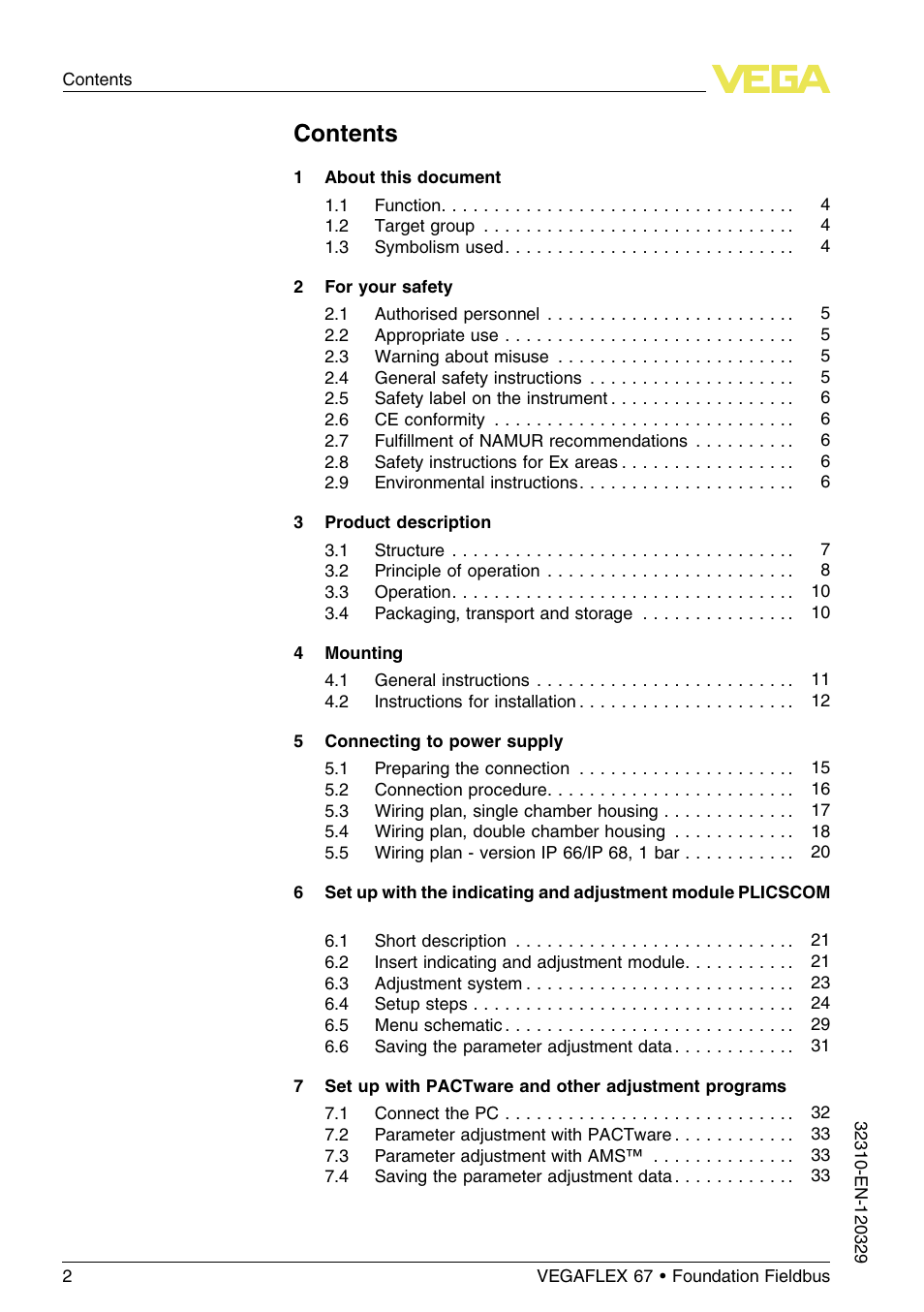 VEGA VEGAFLEX 67 (-20…+250°C) Foundation Fieldbus User Manual | Page 2 / 60