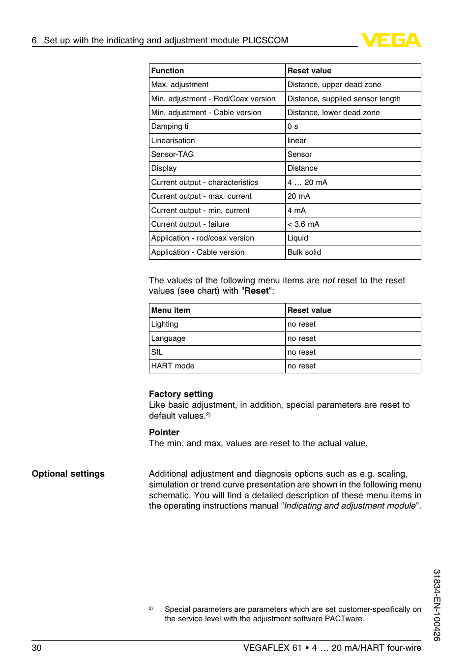 VEGA VEGAFLEX 61 4 … 20 mA_HART four-wire User Manual | Page 30 / 56