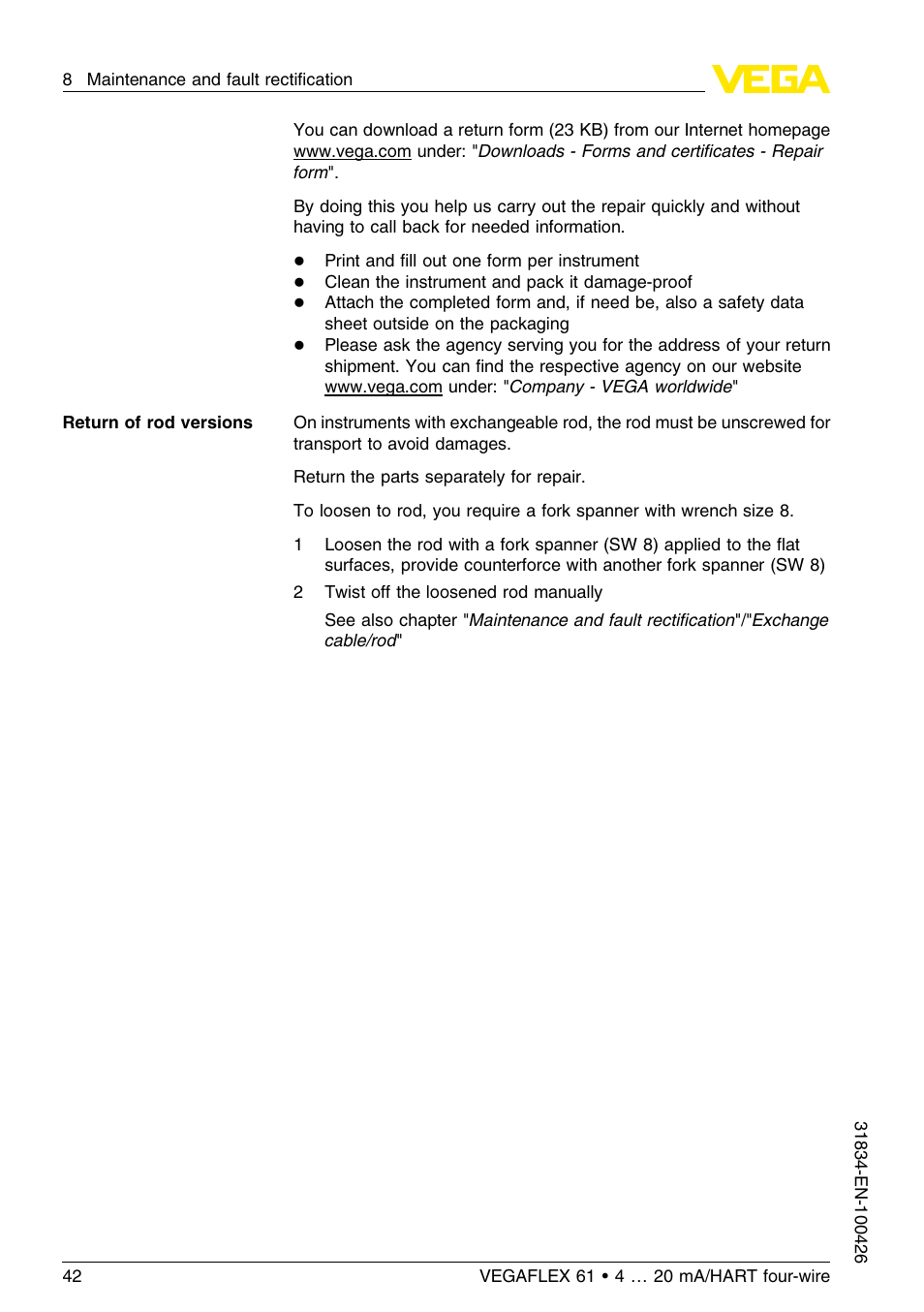 VEGA VEGAFLEX 61 4 … 20 mA_HART four-wire User Manual | Page 42 / 56