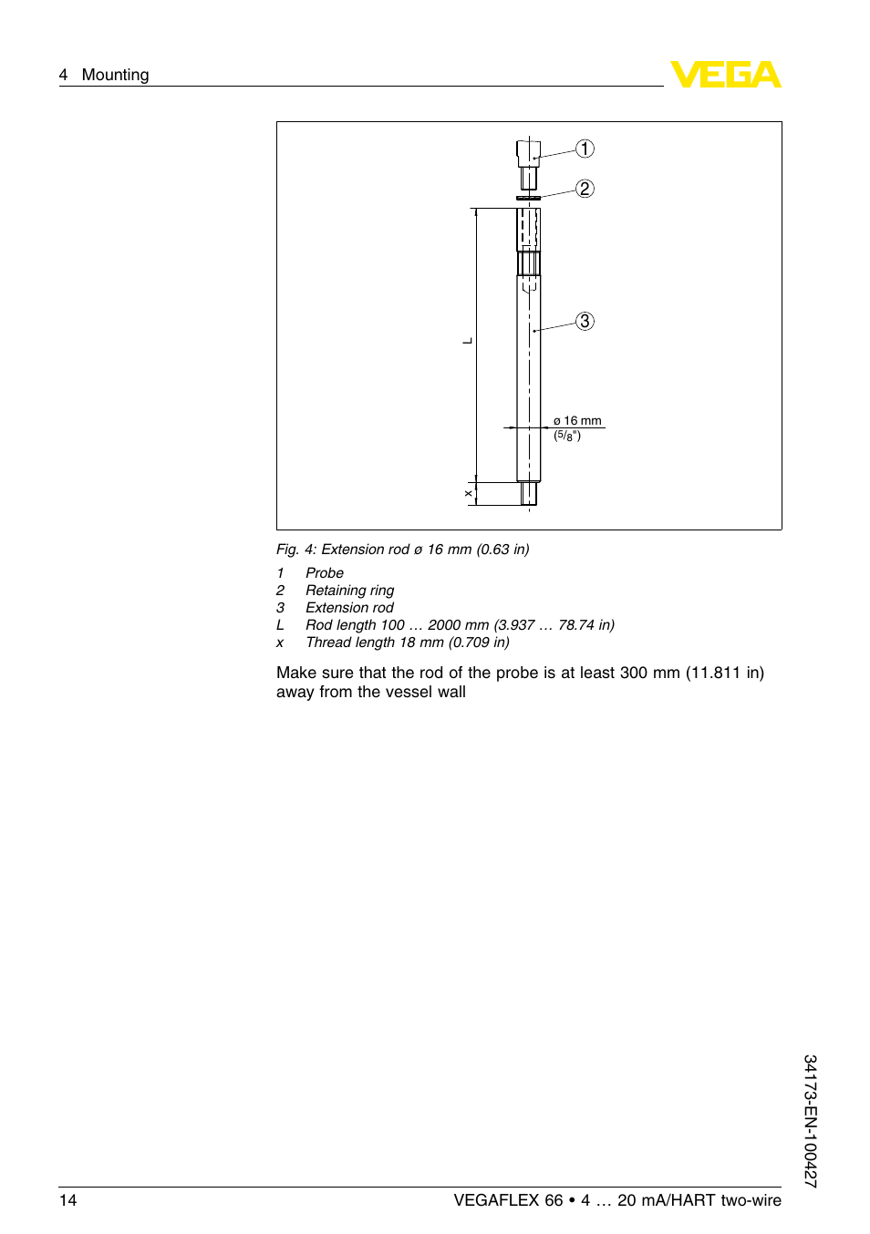 VEGA VEGAFLEX 66 (-200…+400°C) 4 … 20 mA_HART two-wire User Manual | Page 14 / 68