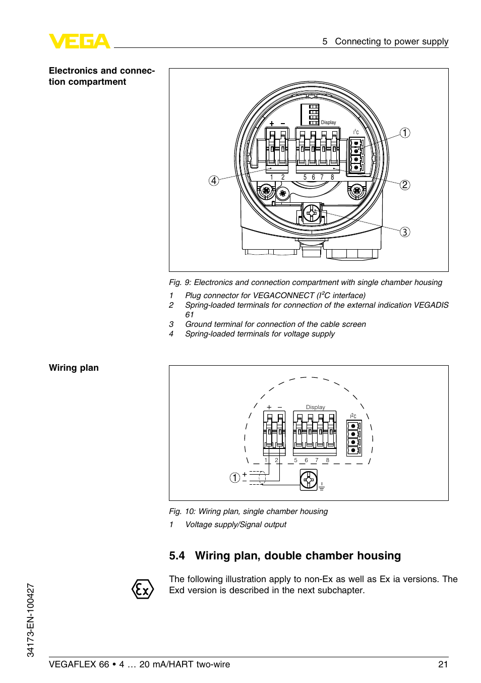 4 wiring plan, double chamber housing | VEGA VEGAFLEX 66 (-200…+400°C) 4 … 20 mA_HART two-wire User Manual | Page 21 / 68