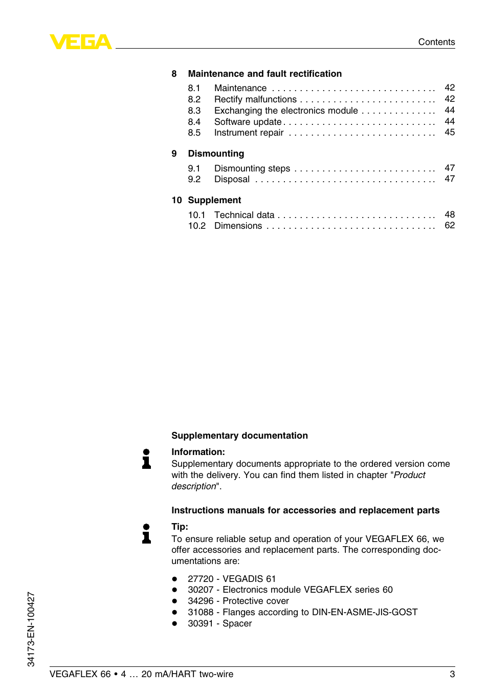 VEGA VEGAFLEX 66 (-200…+400°C) 4 … 20 mA_HART two-wire User Manual | Page 3 / 68