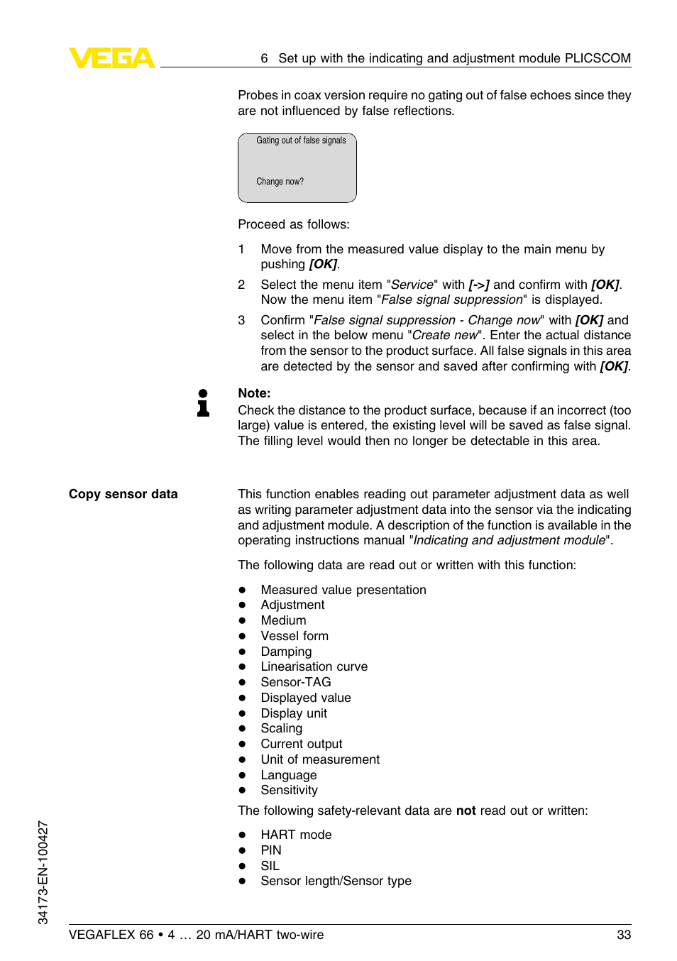 VEGA VEGAFLEX 66 (-200…+400°C) 4 … 20 mA_HART two-wire User Manual | Page 33 / 68