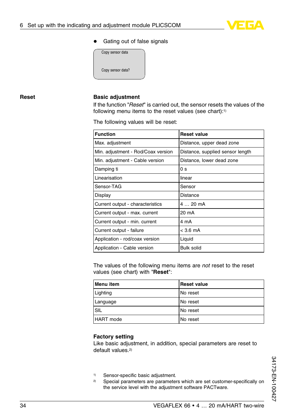 VEGA VEGAFLEX 66 (-200…+400°C) 4 … 20 mA_HART two-wire User Manual | Page 34 / 68