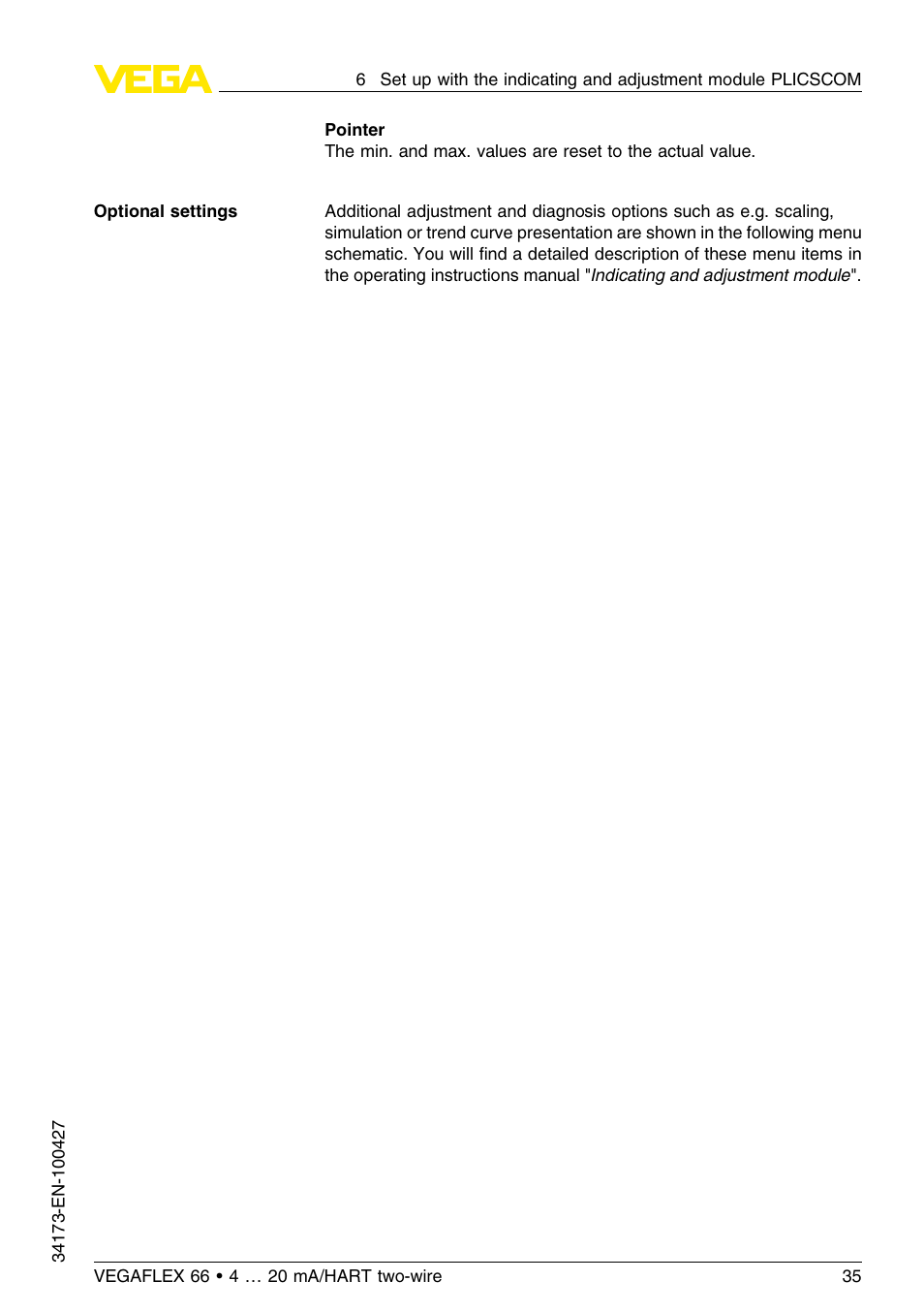 VEGA VEGAFLEX 66 (-200…+400°C) 4 … 20 mA_HART two-wire User Manual | Page 35 / 68