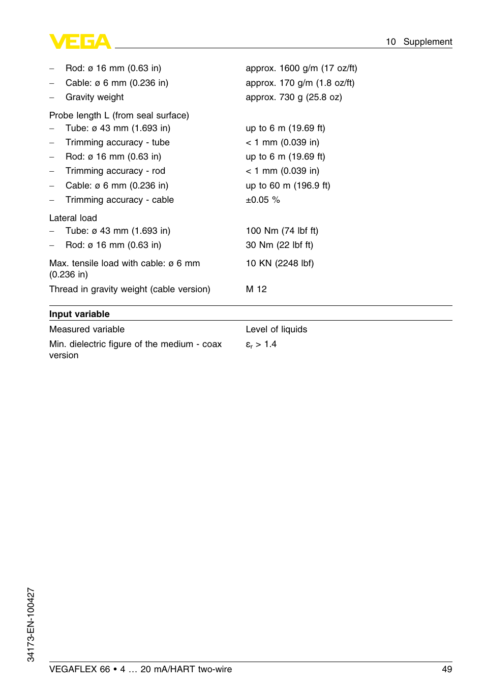 VEGA VEGAFLEX 66 (-200…+400°C) 4 … 20 mA_HART two-wire User Manual | Page 49 / 68