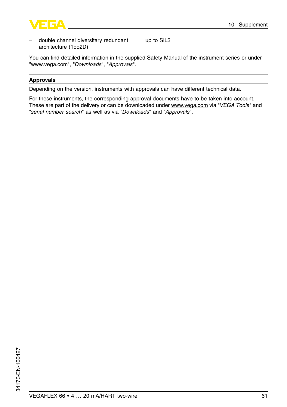VEGA VEGAFLEX 66 (-200…+400°C) 4 … 20 mA_HART two-wire User Manual | Page 61 / 68