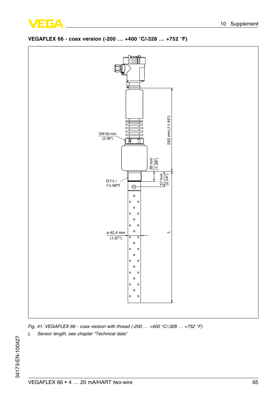 VEGA VEGAFLEX 66 (-200…+400°C) 4 … 20 mA_HART two-wire User Manual | Page 65 / 68