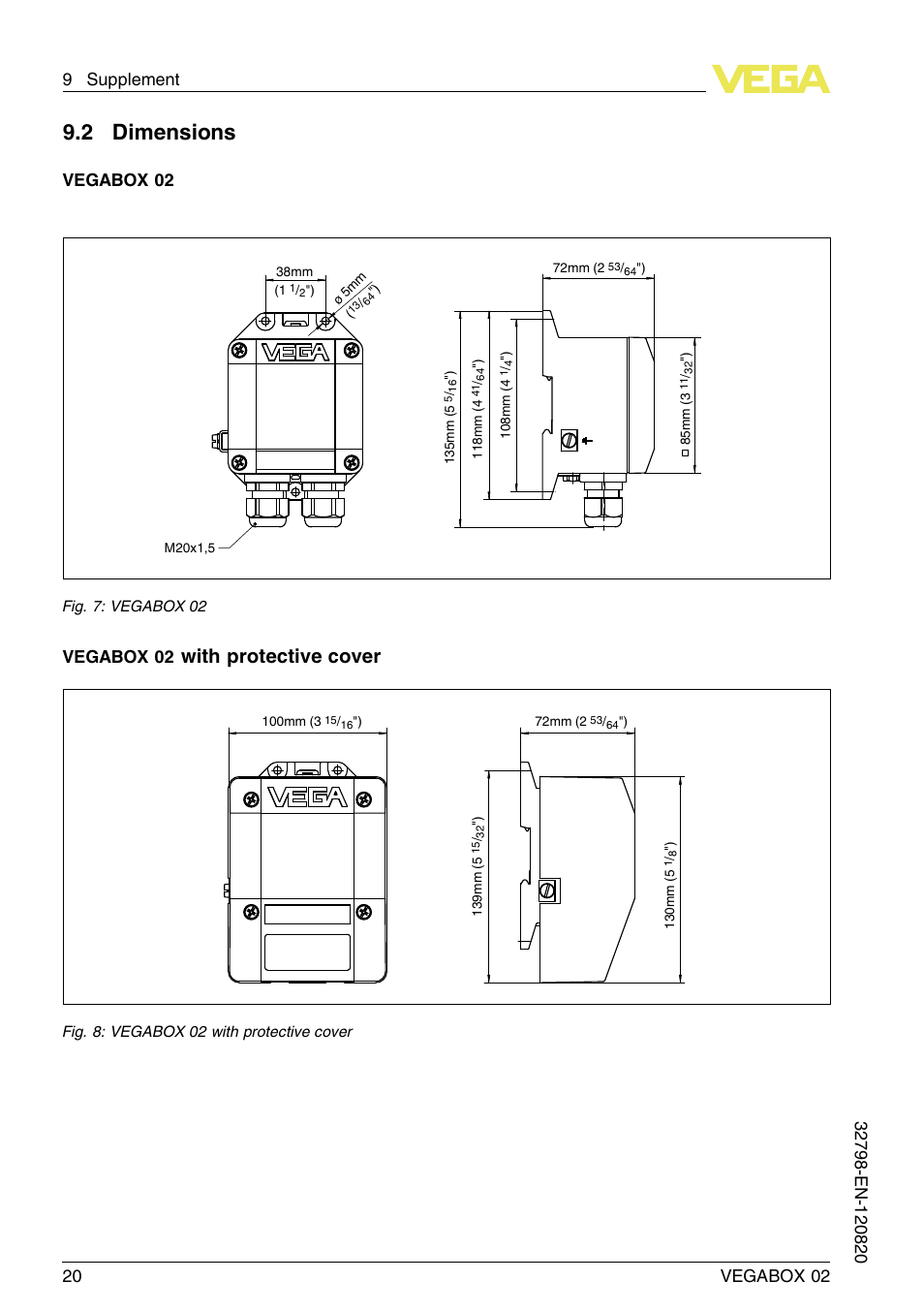 2 dimensions, With protective cover, Vegabox 02 | VEGA VEGABOX 02 User Manual | Page 20 / 24