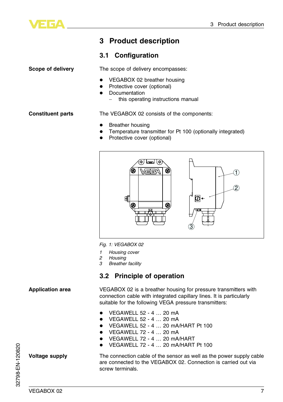 3 product description, 1 configuration, 2 principle of operation | 3product description, 1 conﬁguration | VEGA VEGABOX 02 User Manual | Page 7 / 24