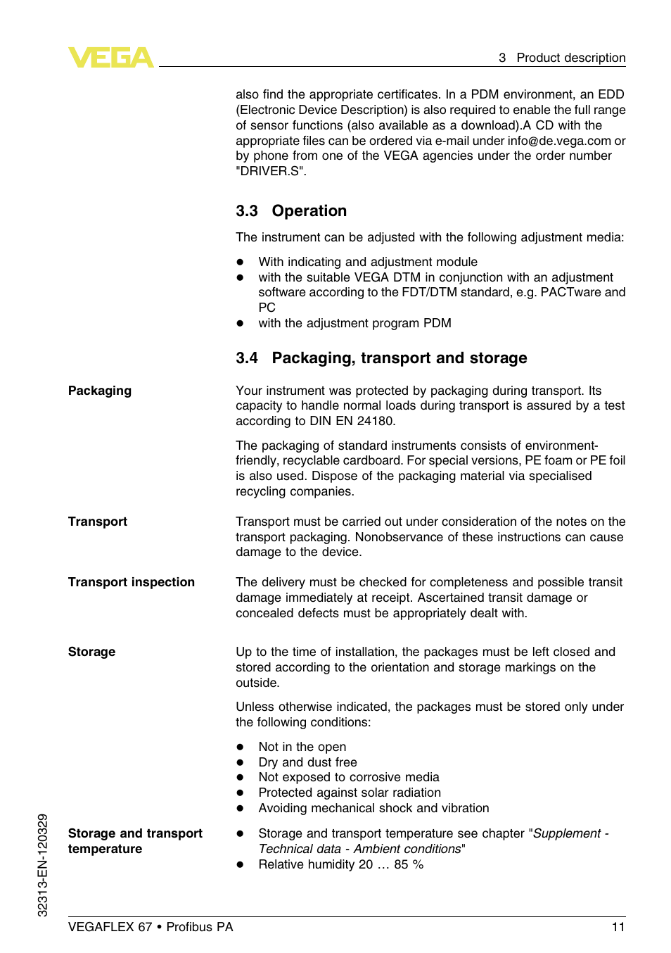 3 operation, 4 packaging, transport and storage | VEGA VEGAFLEX 67 (-200…+400°C) Profibus PA User Manual | Page 11 / 64