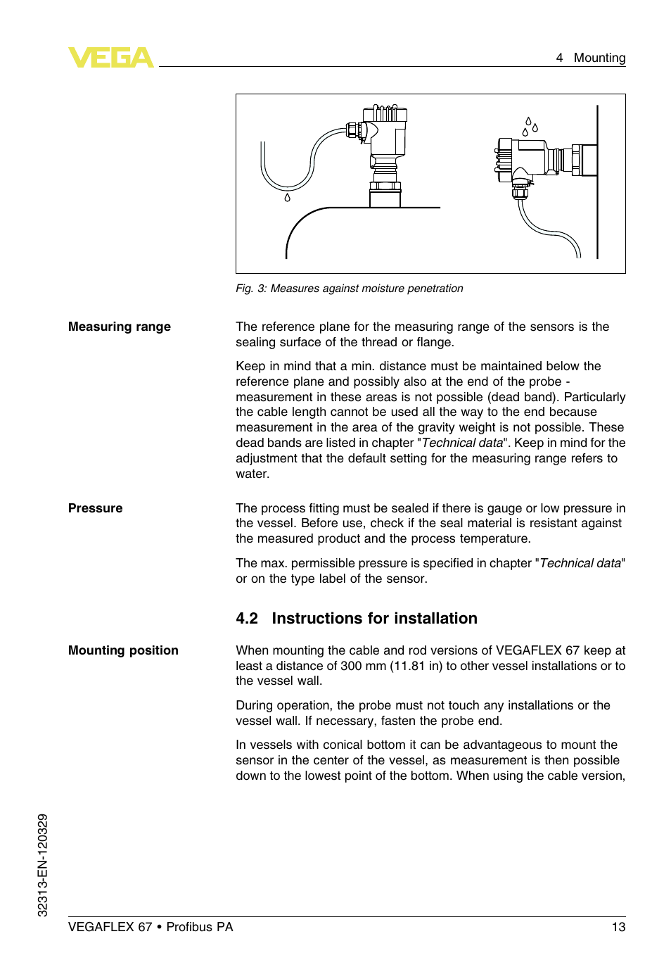 2 instructions for installation | VEGA VEGAFLEX 67 (-200…+400°C) Profibus PA User Manual | Page 13 / 64