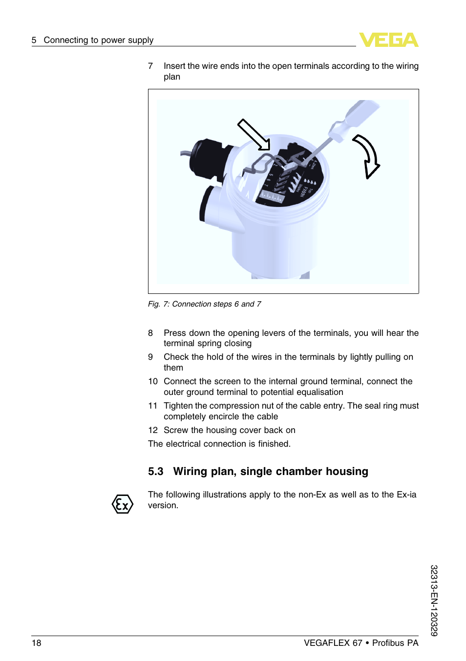 3 wiring plan, single chamber housing | VEGA VEGAFLEX 67 (-200…+400°C) Profibus PA User Manual | Page 18 / 64