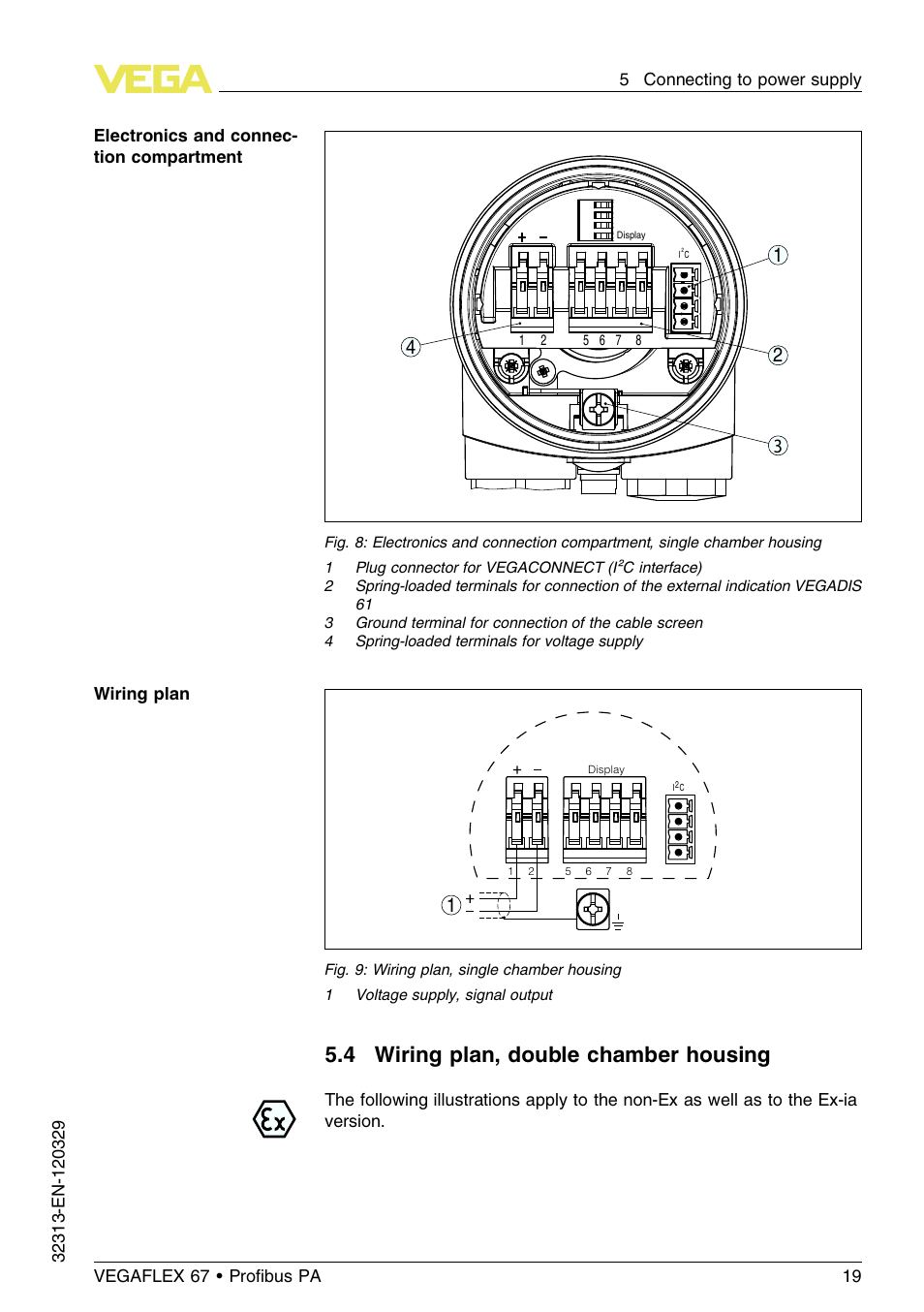 4 wiring plan, double chamber housing | VEGA VEGAFLEX 67 (-200…+400°C) Profibus PA User Manual | Page 19 / 64