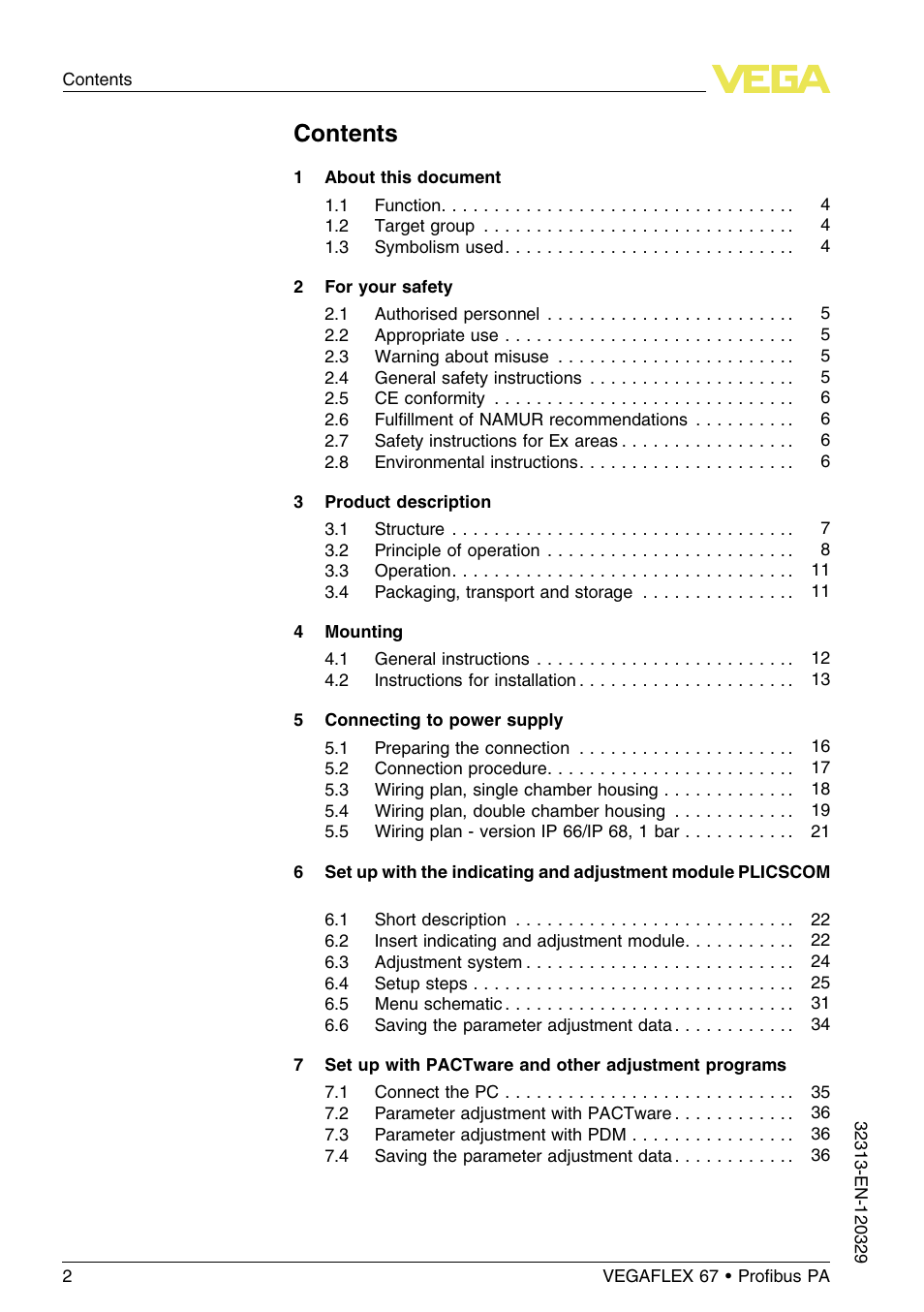 VEGA VEGAFLEX 67 (-200…+400°C) Profibus PA User Manual | Page 2 / 64