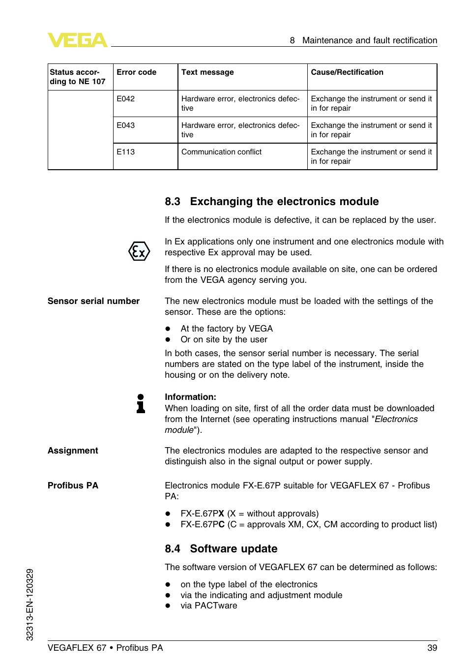 3 exchanging the electronics module, 4 software update | VEGA VEGAFLEX 67 (-200…+400°C) Profibus PA User Manual | Page 39 / 64