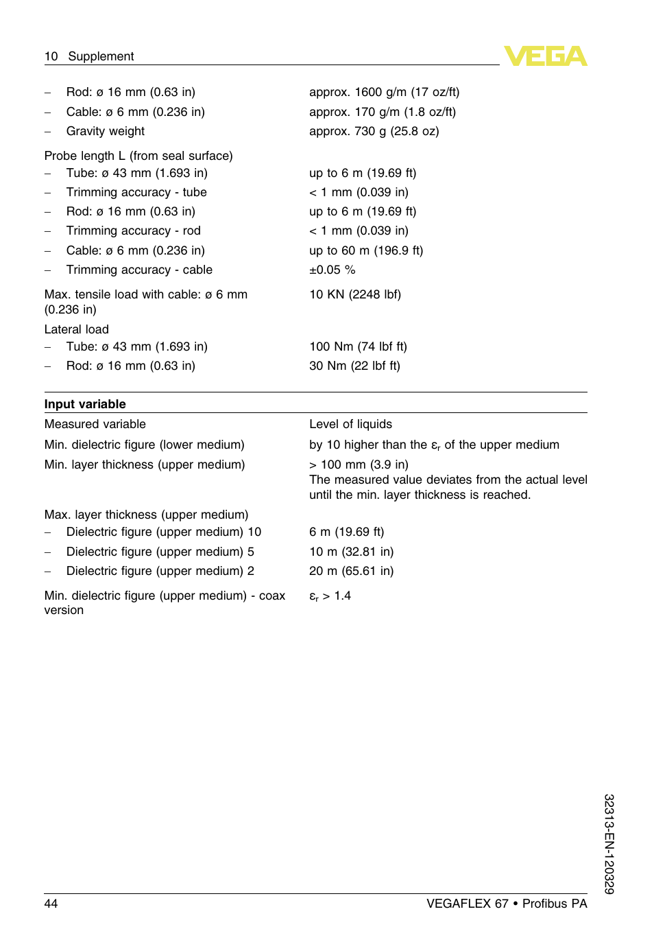 VEGA VEGAFLEX 67 (-200…+400°C) Profibus PA User Manual | Page 44 / 64