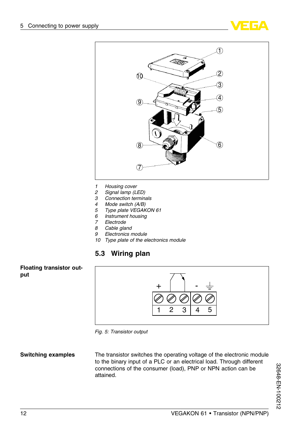 3 wiring plan | VEGA VEGAKON 61 - Transistor (NPN_PNP) User Manual | Page 12 / 24