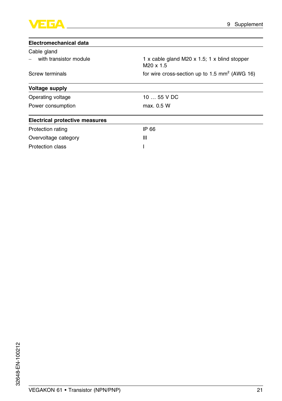 VEGA VEGAKON 61 - Transistor (NPN_PNP) User Manual | Page 21 / 24