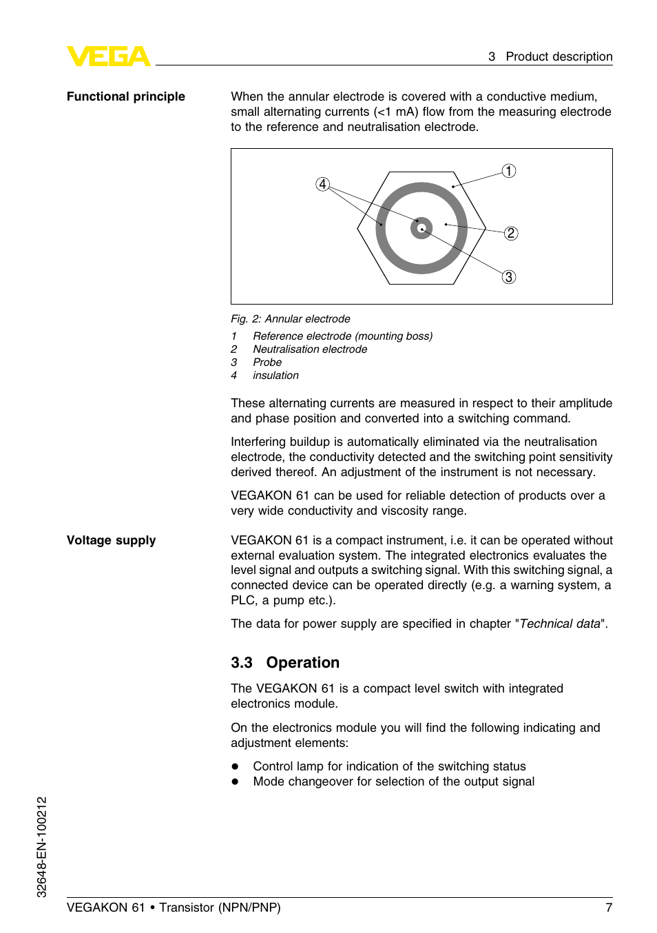 3 operation | VEGA VEGAKON 61 - Transistor (NPN_PNP) User Manual | Page 7 / 24