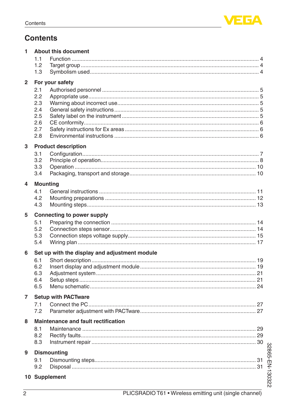 VEGA PLICSRADIO T61 Wireless emitting unit User Manual | Page 2 / 40