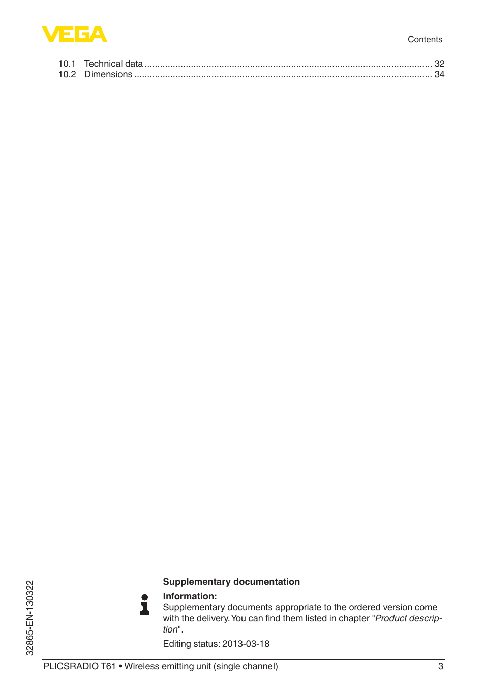 VEGA PLICSRADIO T61 Wireless emitting unit User Manual | Page 3 / 40