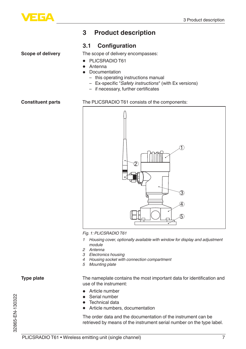 3 product description | VEGA PLICSRADIO T61 Wireless emitting unit User Manual | Page 7 / 40