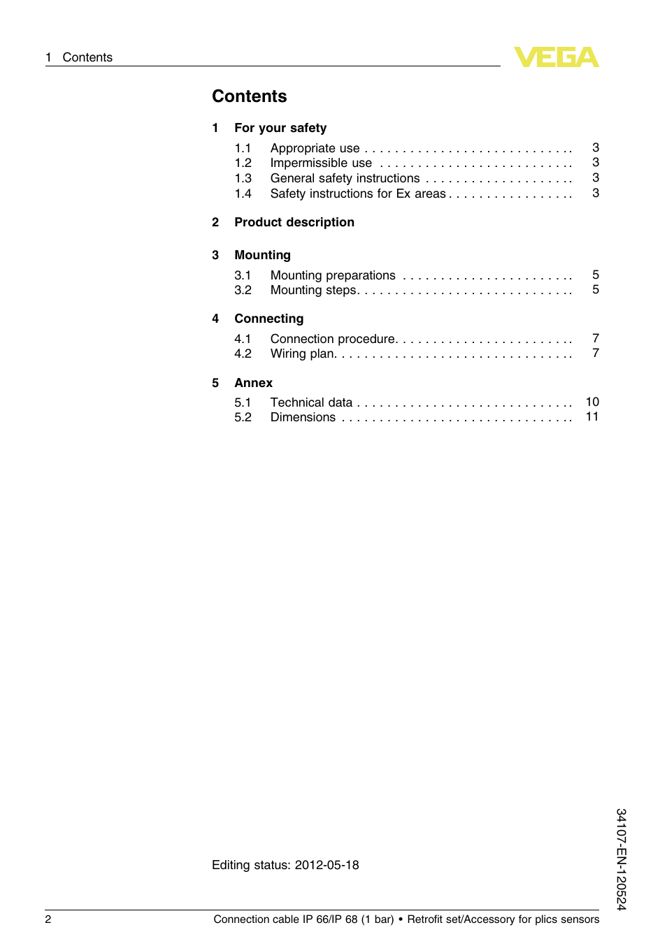 VEGA Connection cable IP 66_IP 68 (1 bar) User Manual | Page 2 / 16