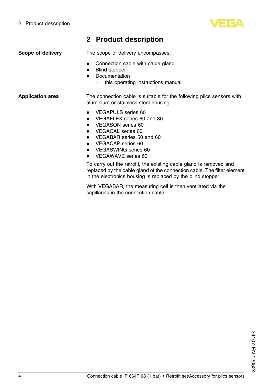2 product description, 2product description | VEGA Connection cable IP 66_IP 68 (1 bar) User Manual | Page 4 / 16