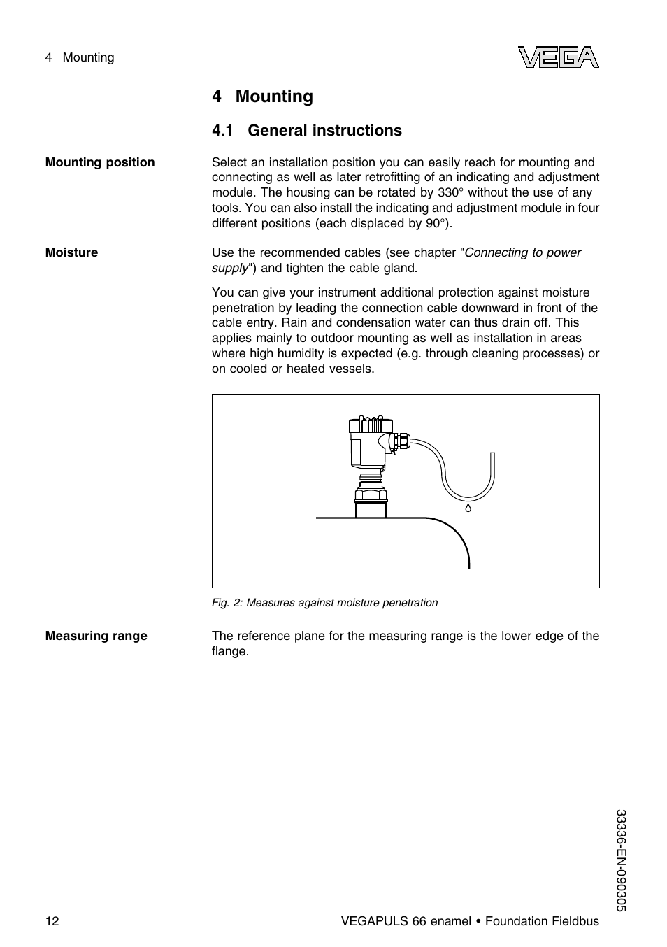 4 mounting, 1 general instructions | VEGA VEGAPULS 66 (≥ 2.0.0 - ≤ 3.8) enamel Foundation Fieldbus User Manual | Page 12 / 68